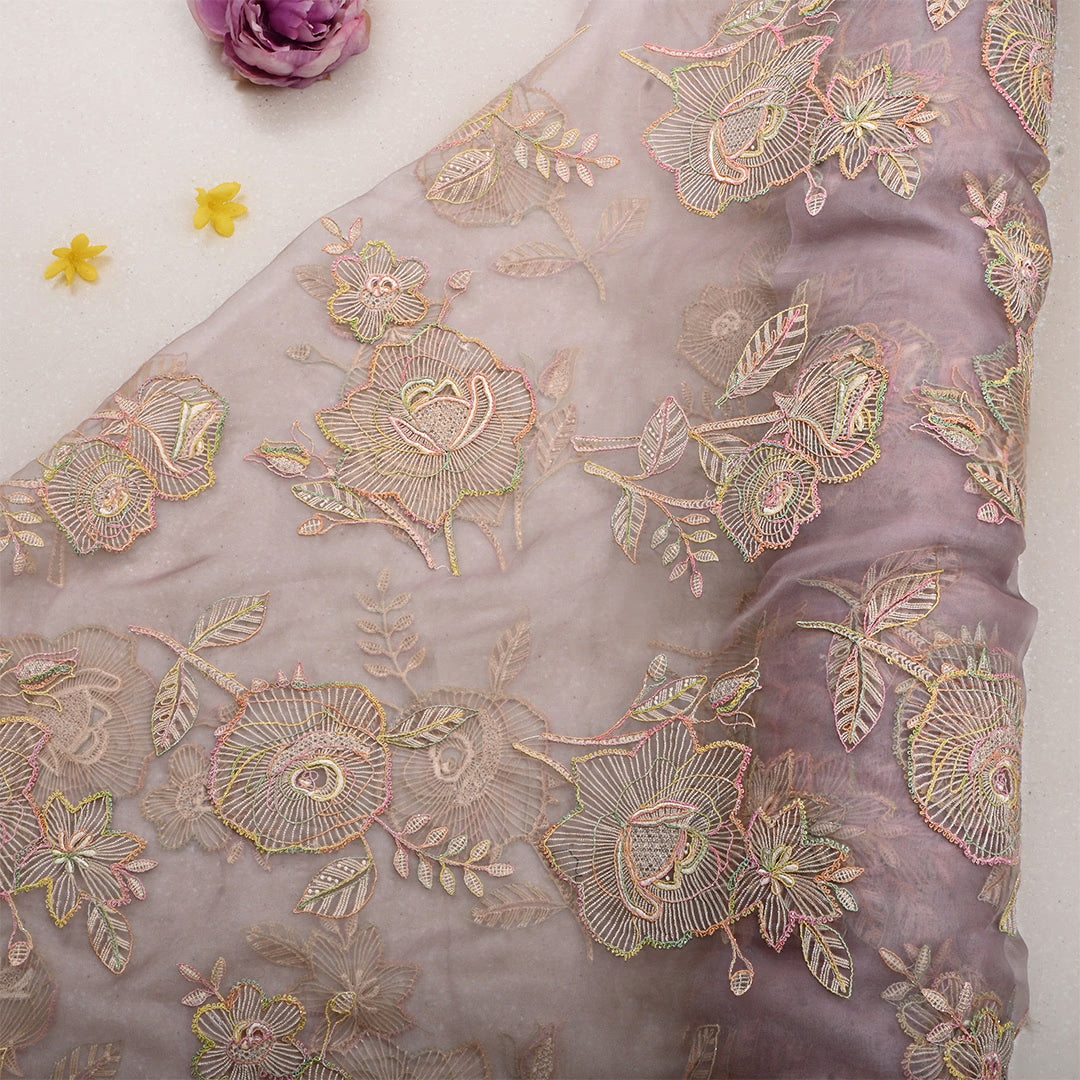 Pale Pink Organza Embroidered Fabric