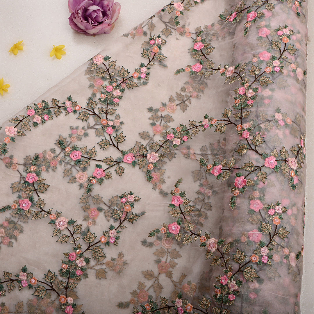 Off-White Organza Embroidered Fabric