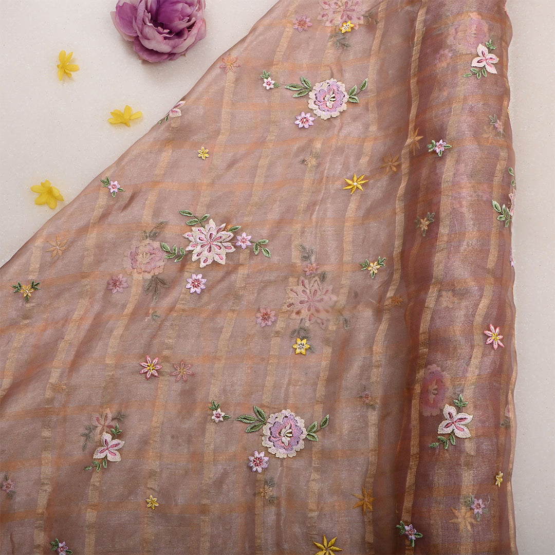 Pinkish Gray Tissue Embroidered Fabric