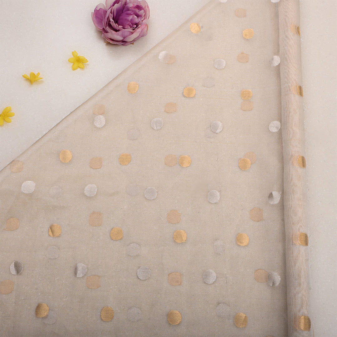 Champagne Beige Jamawar Tissue Woven Fabric