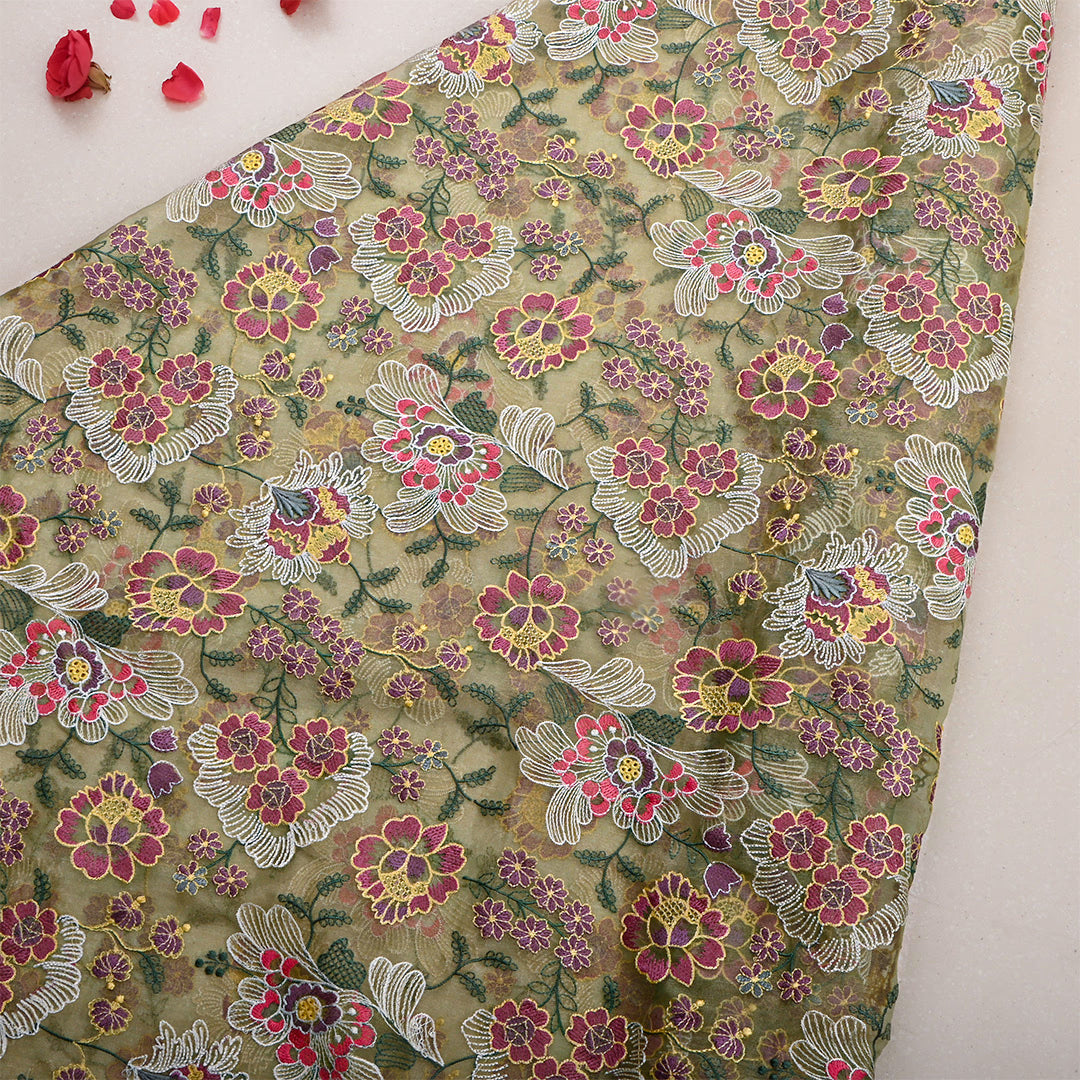 Rodeo Dust Yellow Tissue Embroidered Fabric