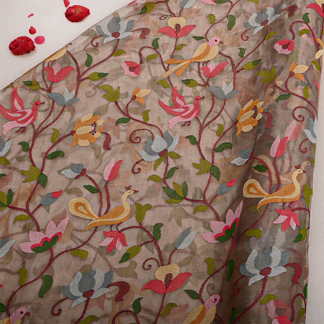 Pale Beige Tissue Embroidered Fabric