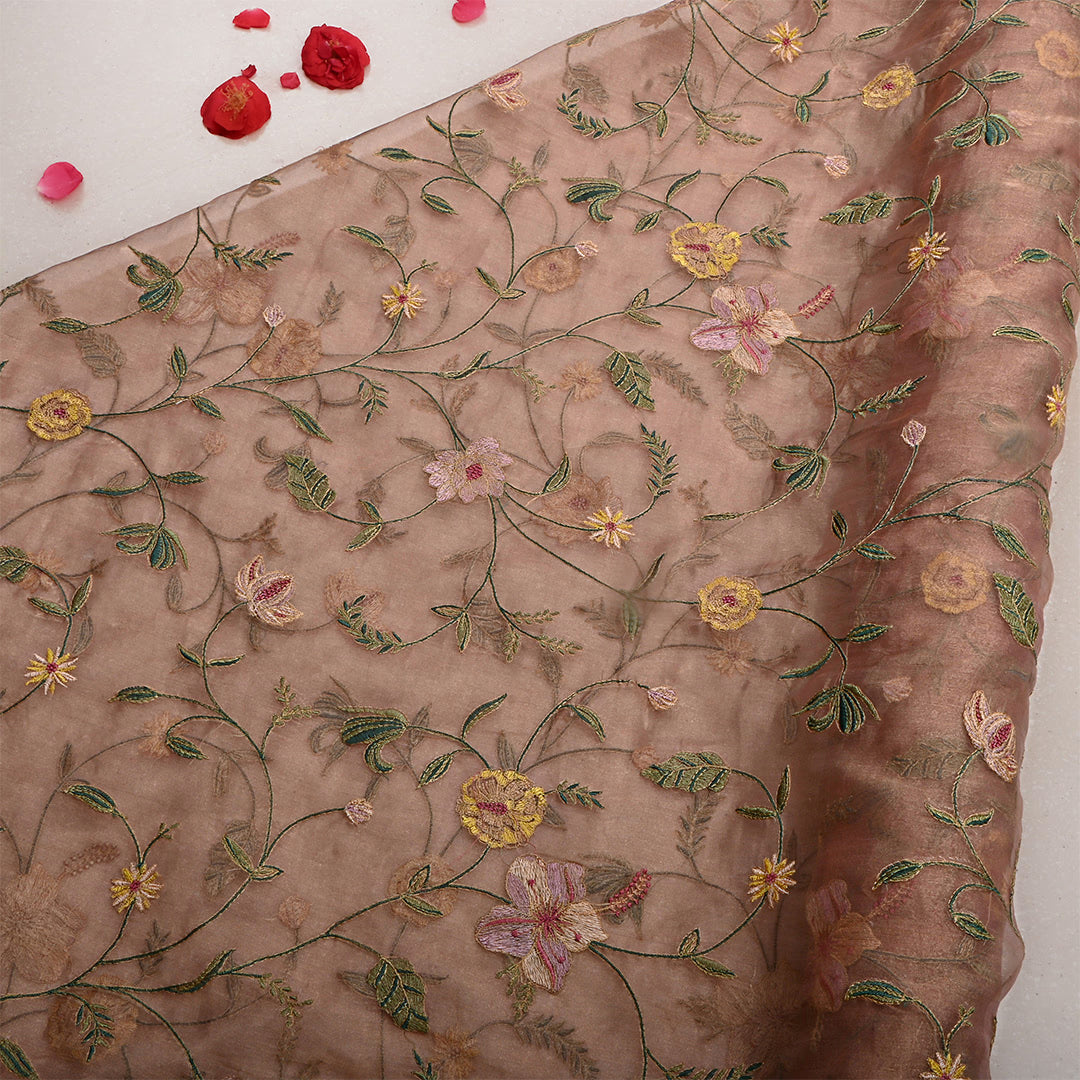 Pale Taupe Tissue Embroidered Fabric