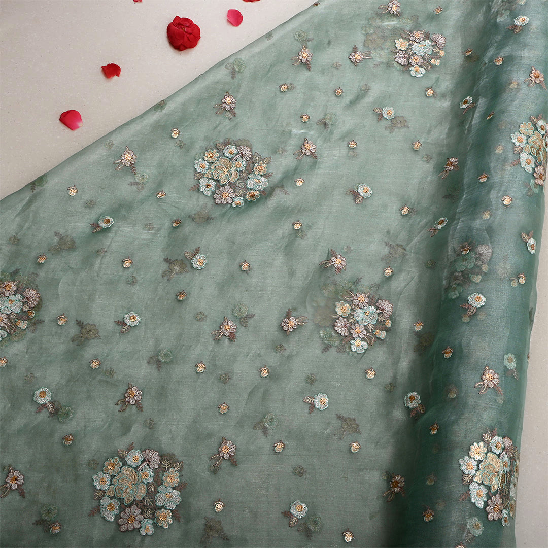 Seafoam Green Tissue Embroidered Fabric