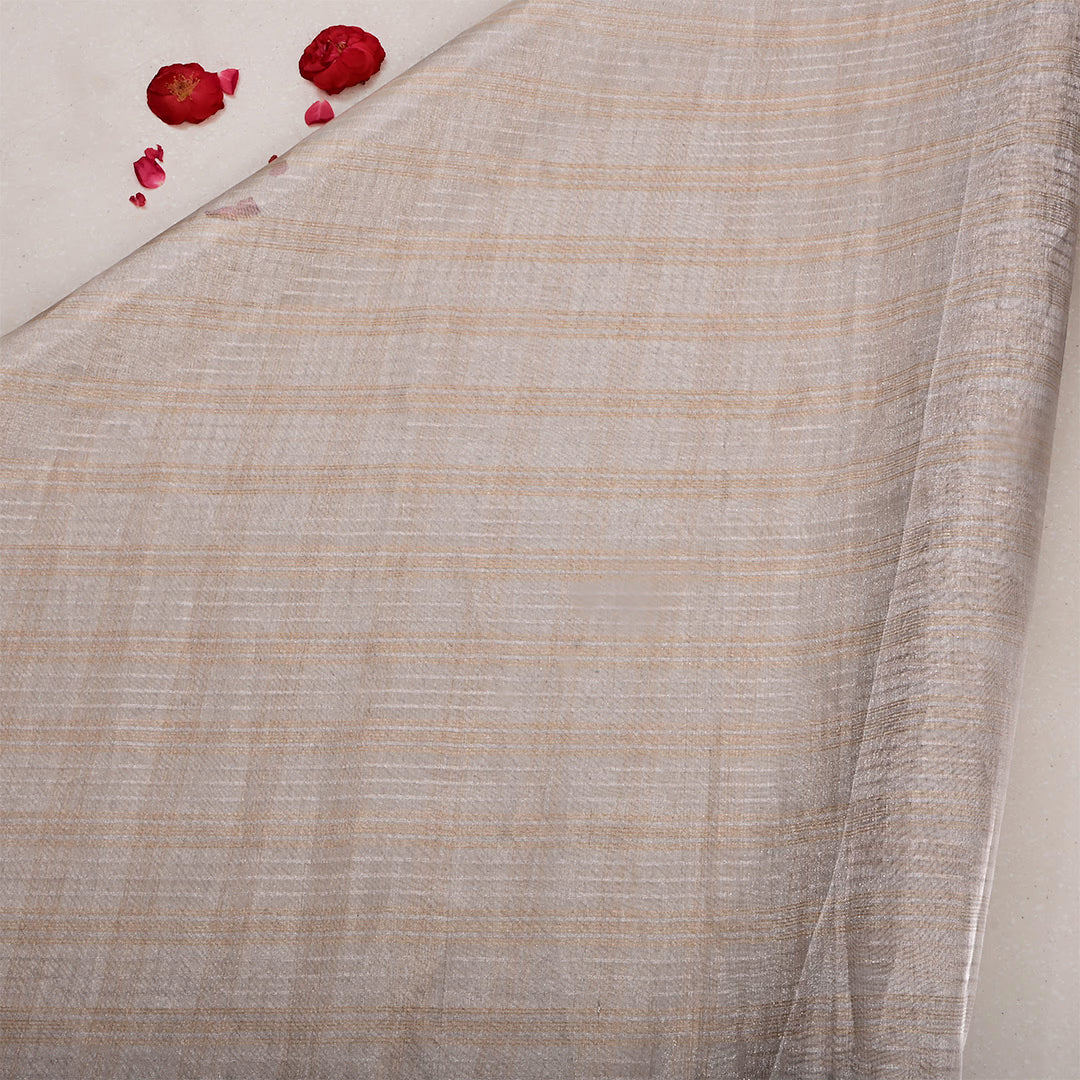 Dull Gold Jamawar Tissue Striped Fabric