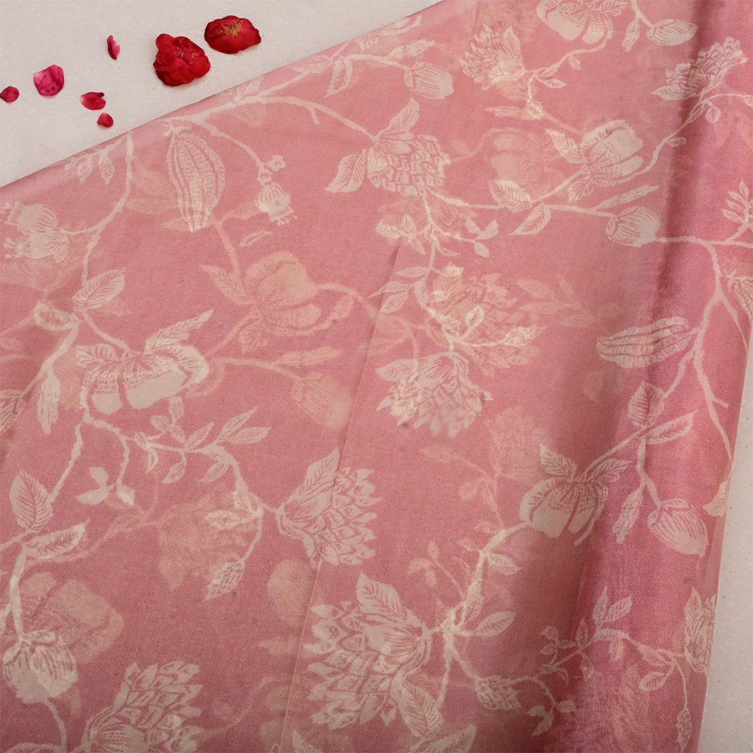Dirty Pink Organza Floral Printed Fabric