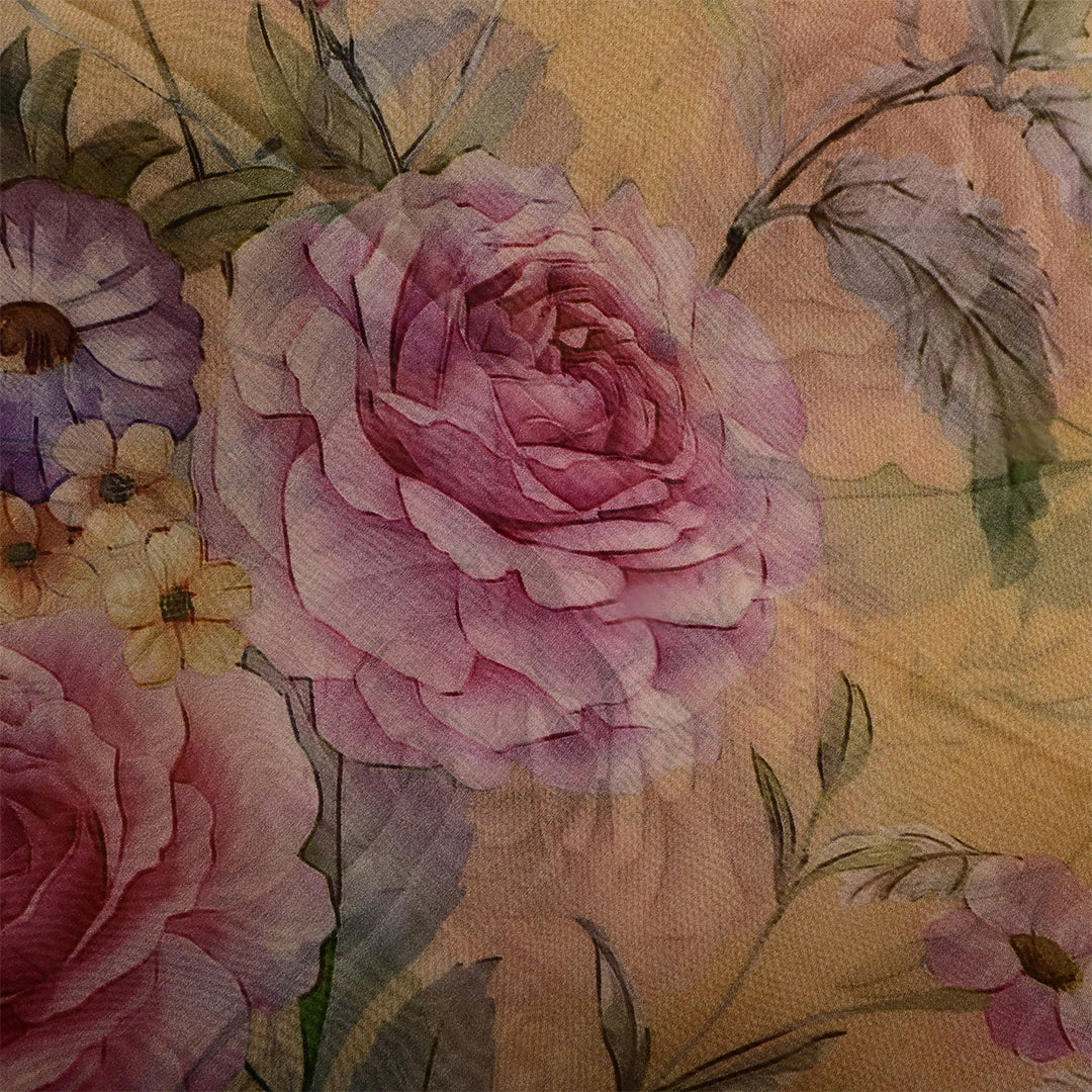 Sand Brown Organza Floral Printed Fabric