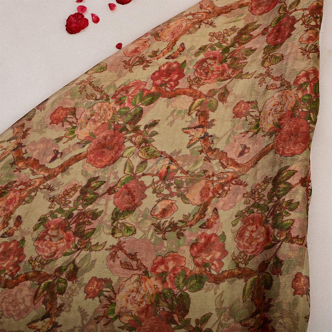 Pale Creamy Yellow Tissue Printed Fabric