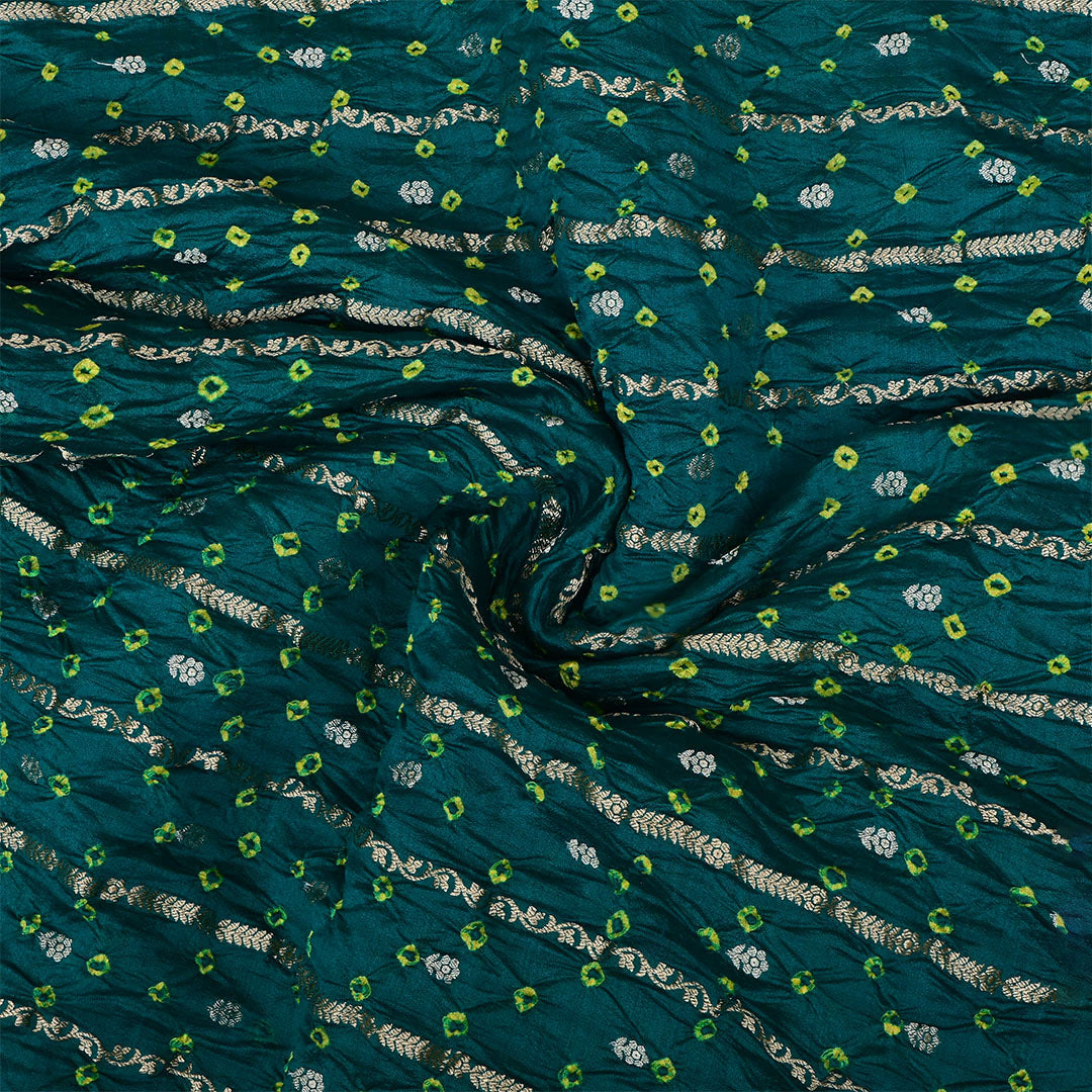 Deep Teal Silk Bandhani Fabric