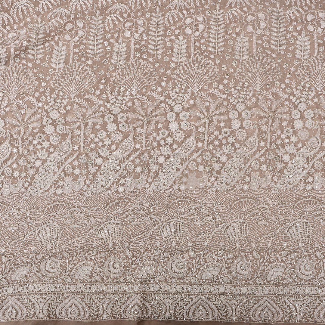 Almond Beige Georgette Embroidered Fabric