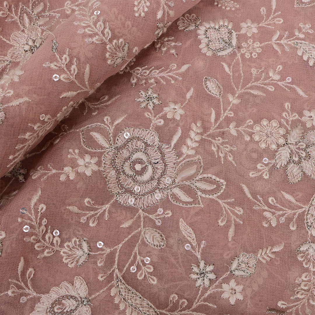 Rosy Brown Georgette Embroidered Fabric