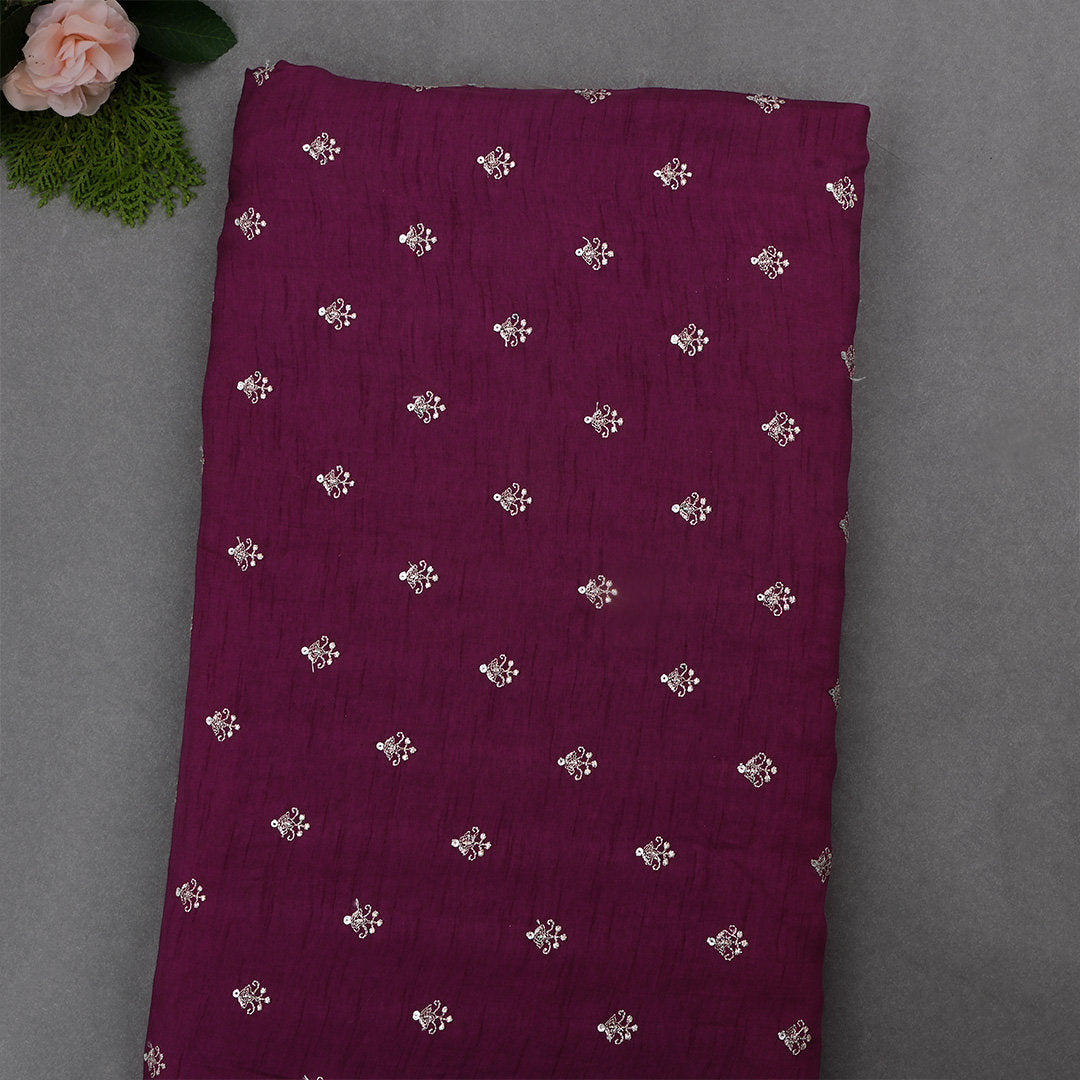 Barrosa Magenta Red Silk Fabric With Embroidery Work