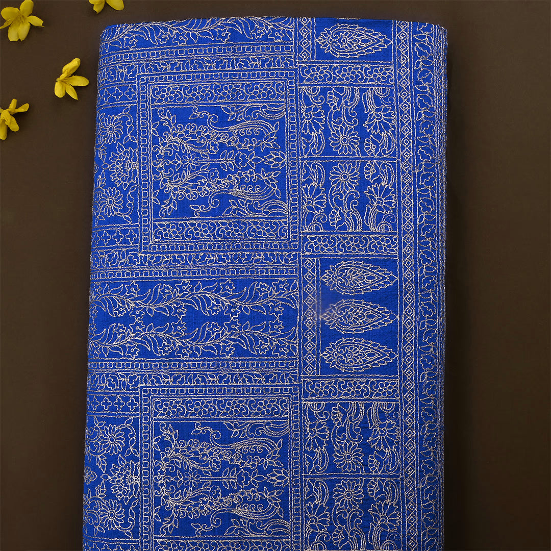 Cobalt Blue Dupion Raw Silk Thread Work Fabric