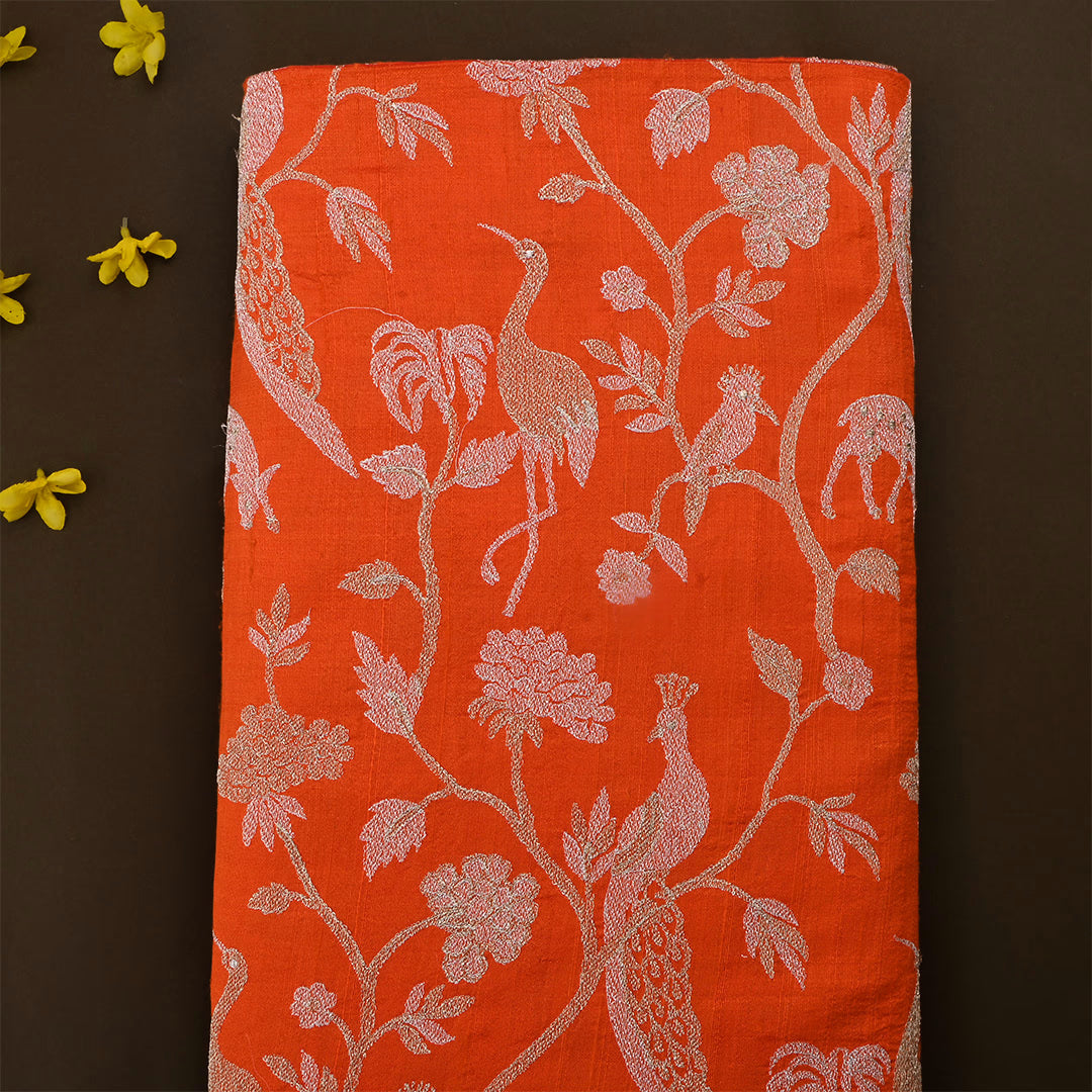 Sinopia Reddish Orange Dupion Raw Silk Weaved Fabric