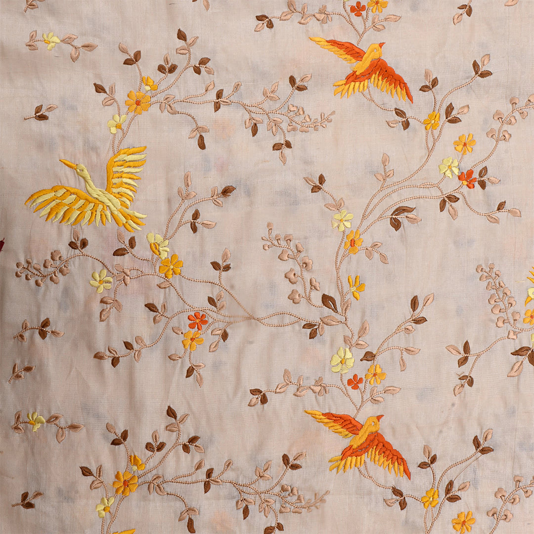 Almond Beige Tussar Embroidered Fabric