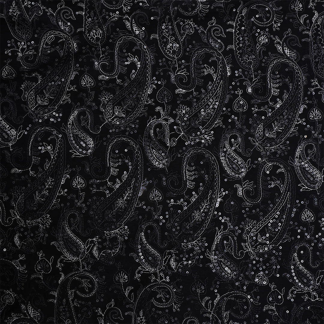 Black Moonga Tussar Thread Work Fabric