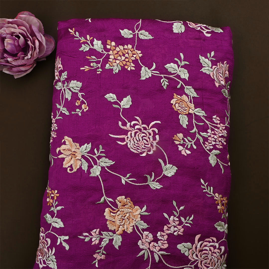 Barossa Purple Dupion Raw Silk Embroidered Fabric