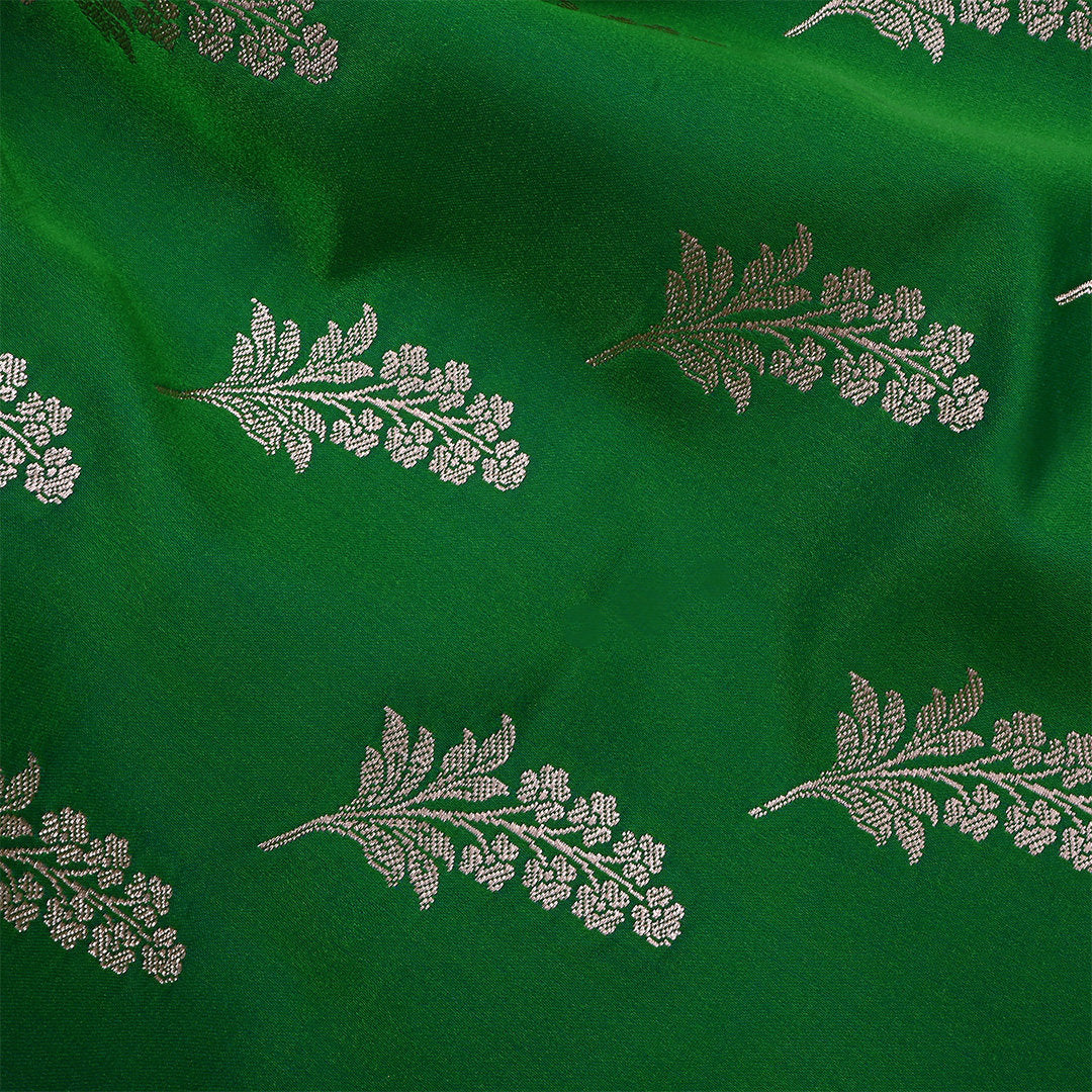 Spruce Green Jamawar Satin Fabric With Floral Butti'S
