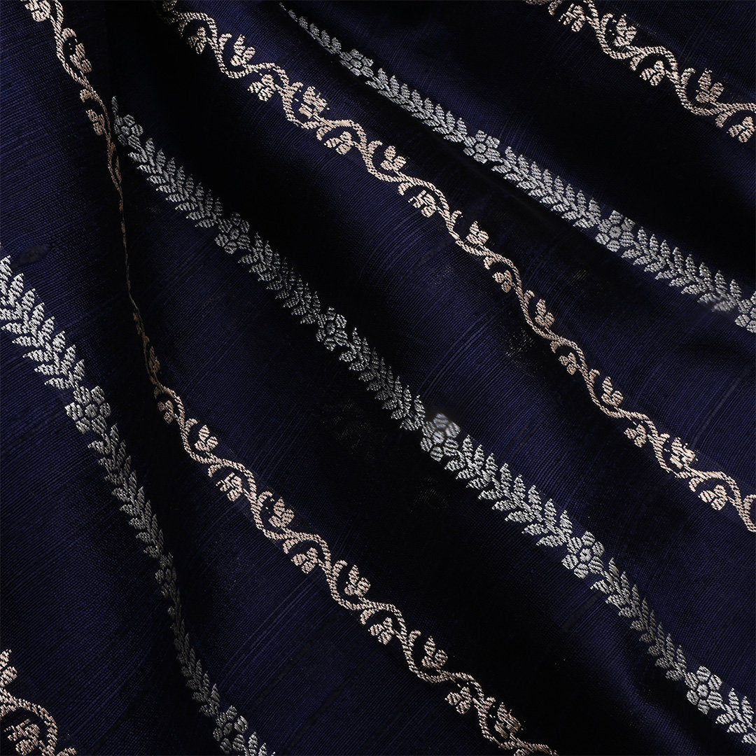 Mirage Blue Jamawar Dupion Fabric With Stripes