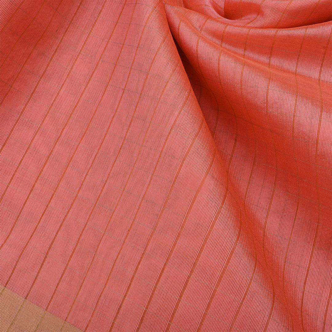 Light Coral Jamawar Silk Fabric With Stripes Pattern