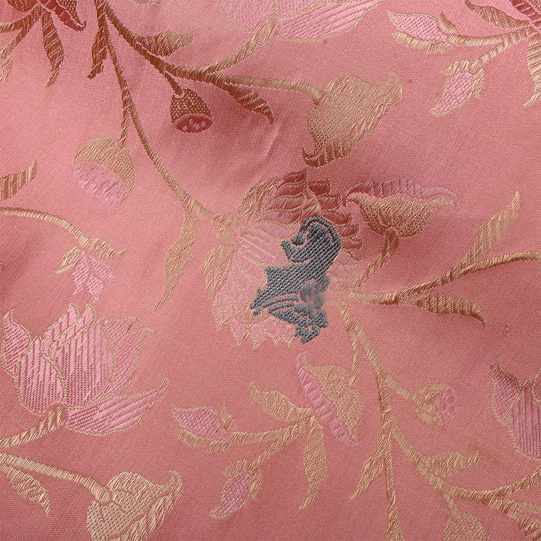 Ruddy Pink Jamawar Satin Fabric With Floral Jaal