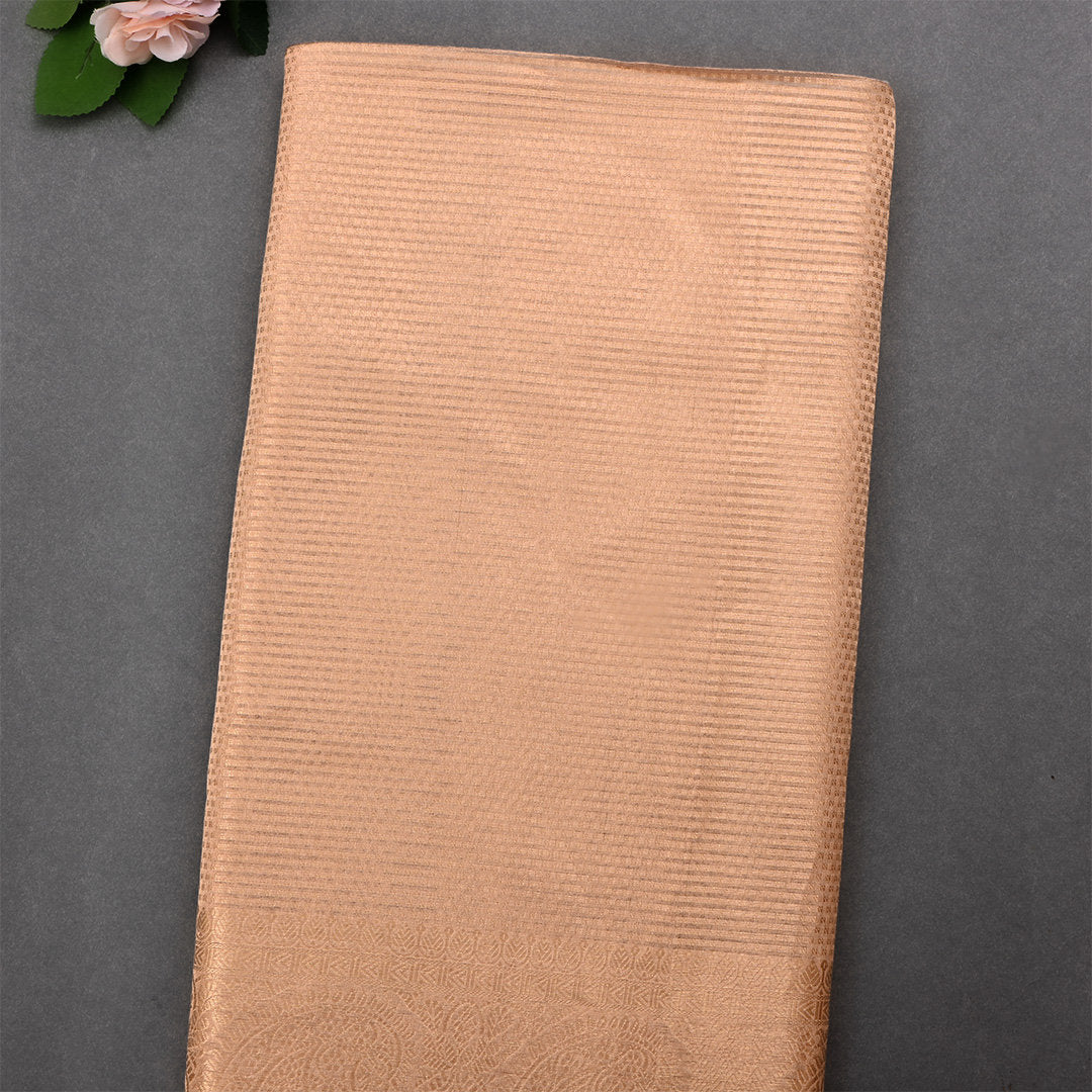 Peach Jamawar Tissue Fabric With Brocade