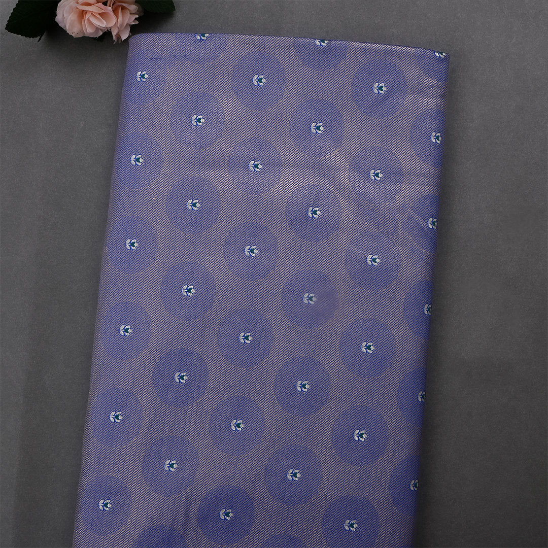 Royal Blue Jamawar Silk Fabric With Butti'S