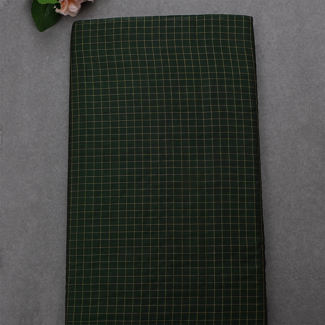 Midnight Moss Green Jamawar Silk Fabric With Checks Pattern