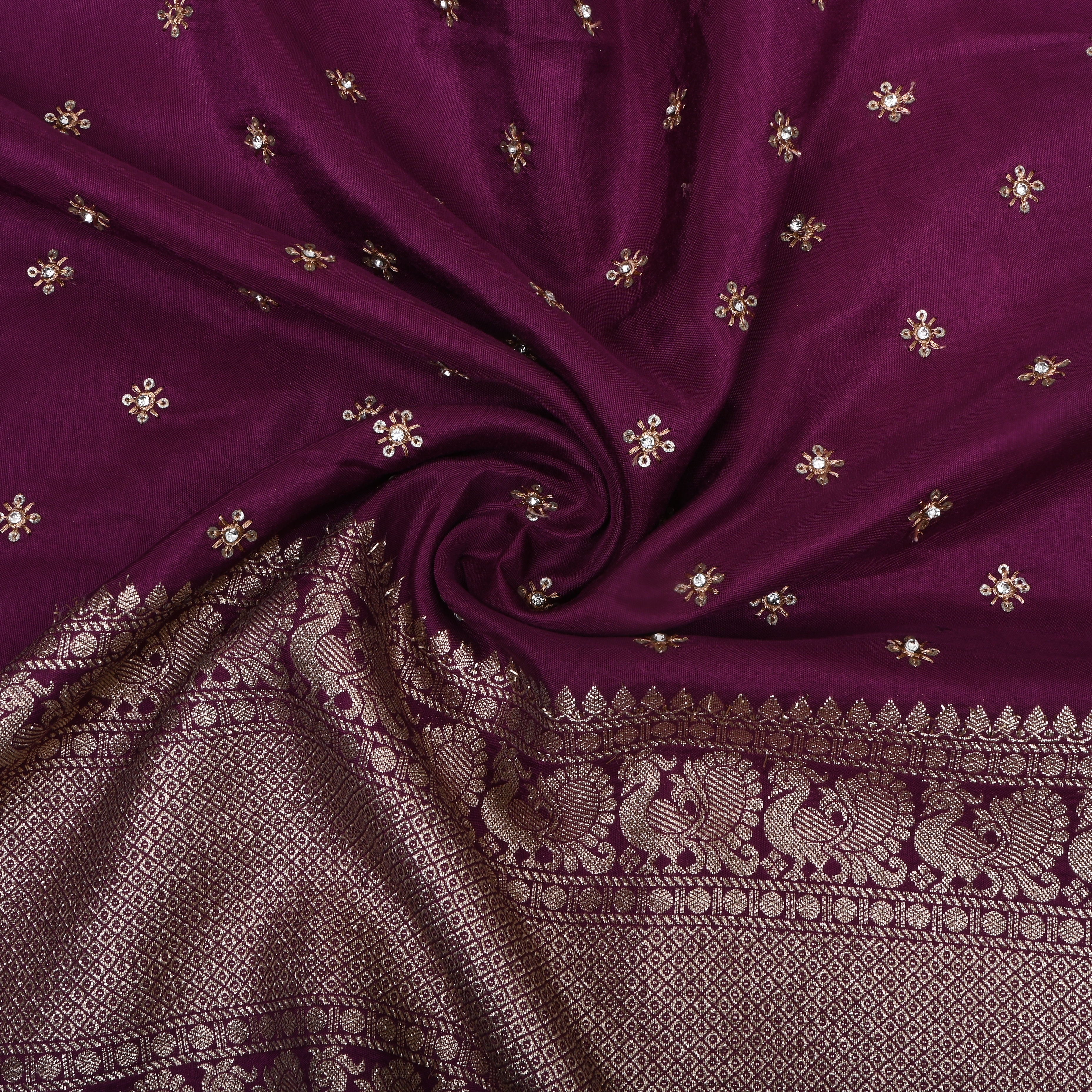 Muted Burgundy Zari Woven Silk Fabric