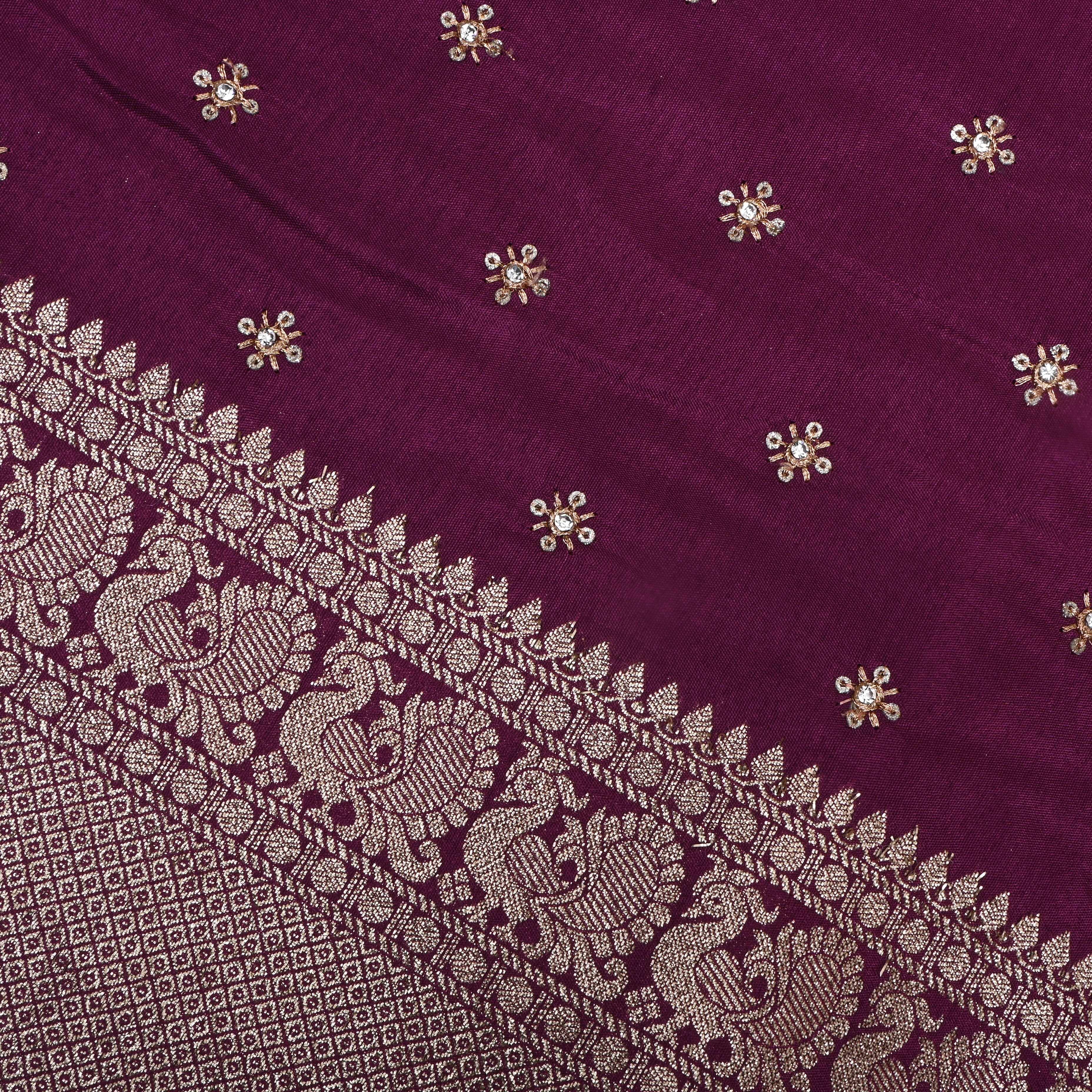 Muted Burgundy Zari Woven Silk Fabric