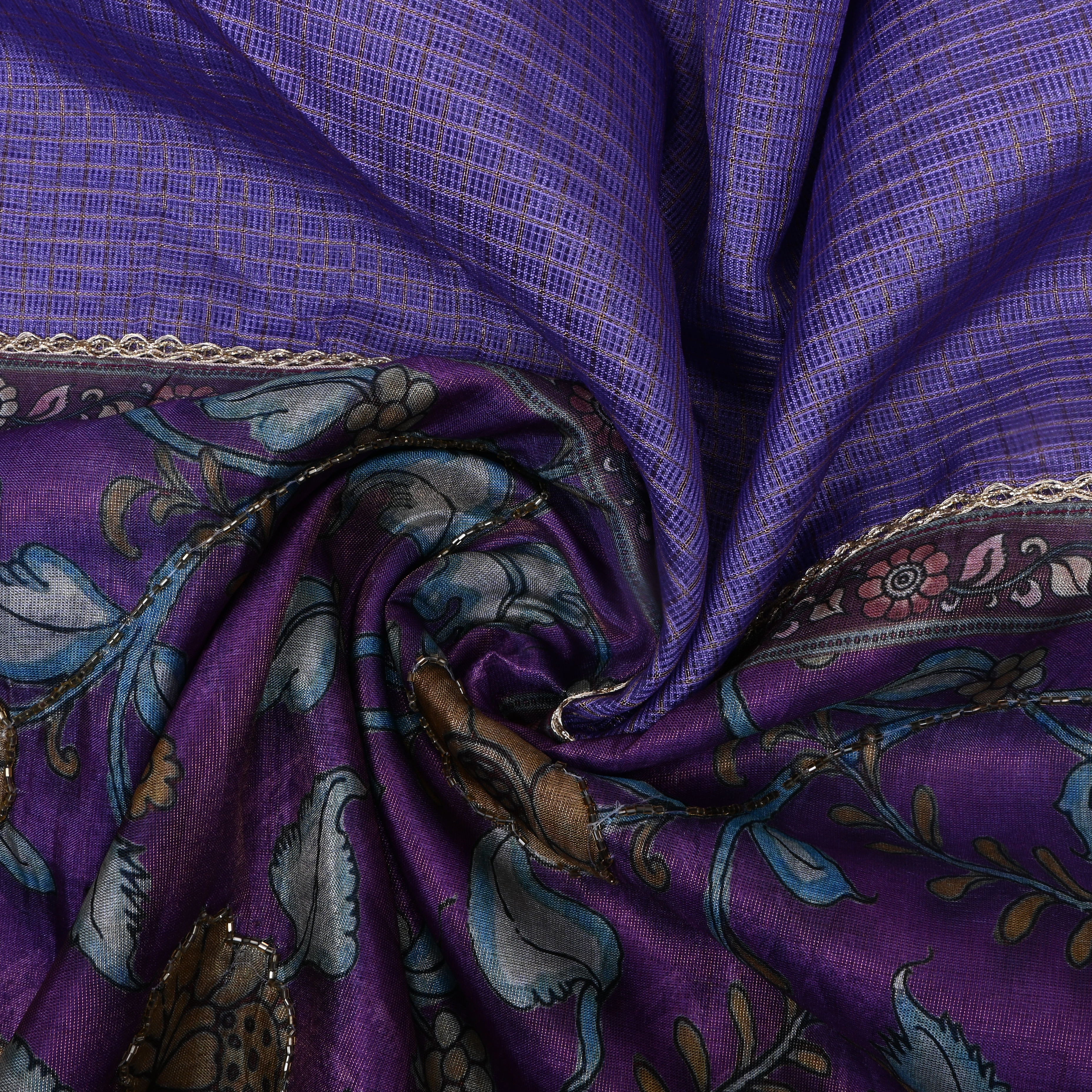 Violet Floral Printed Kota Fabric