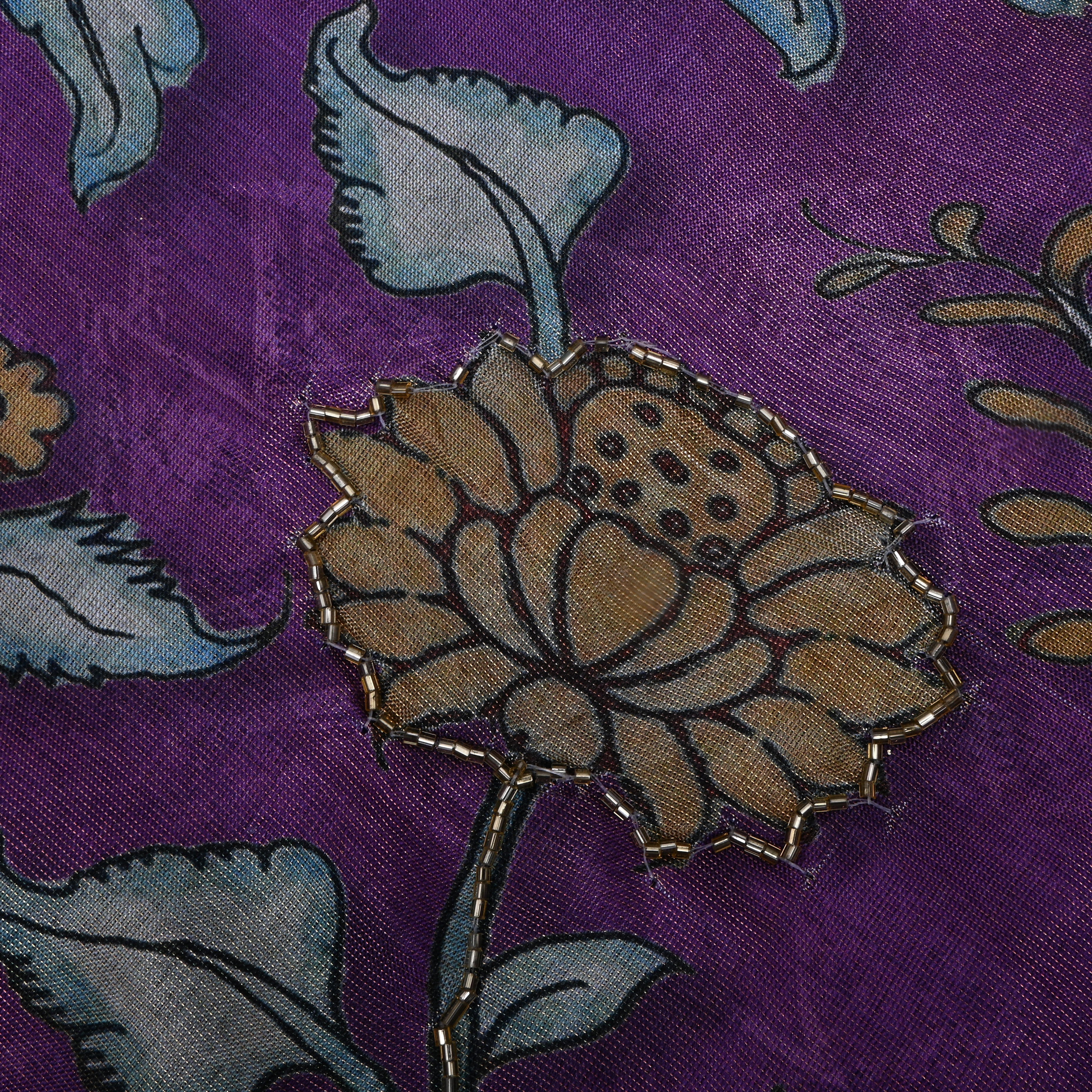 Violet Floral Printed Kota Fabric