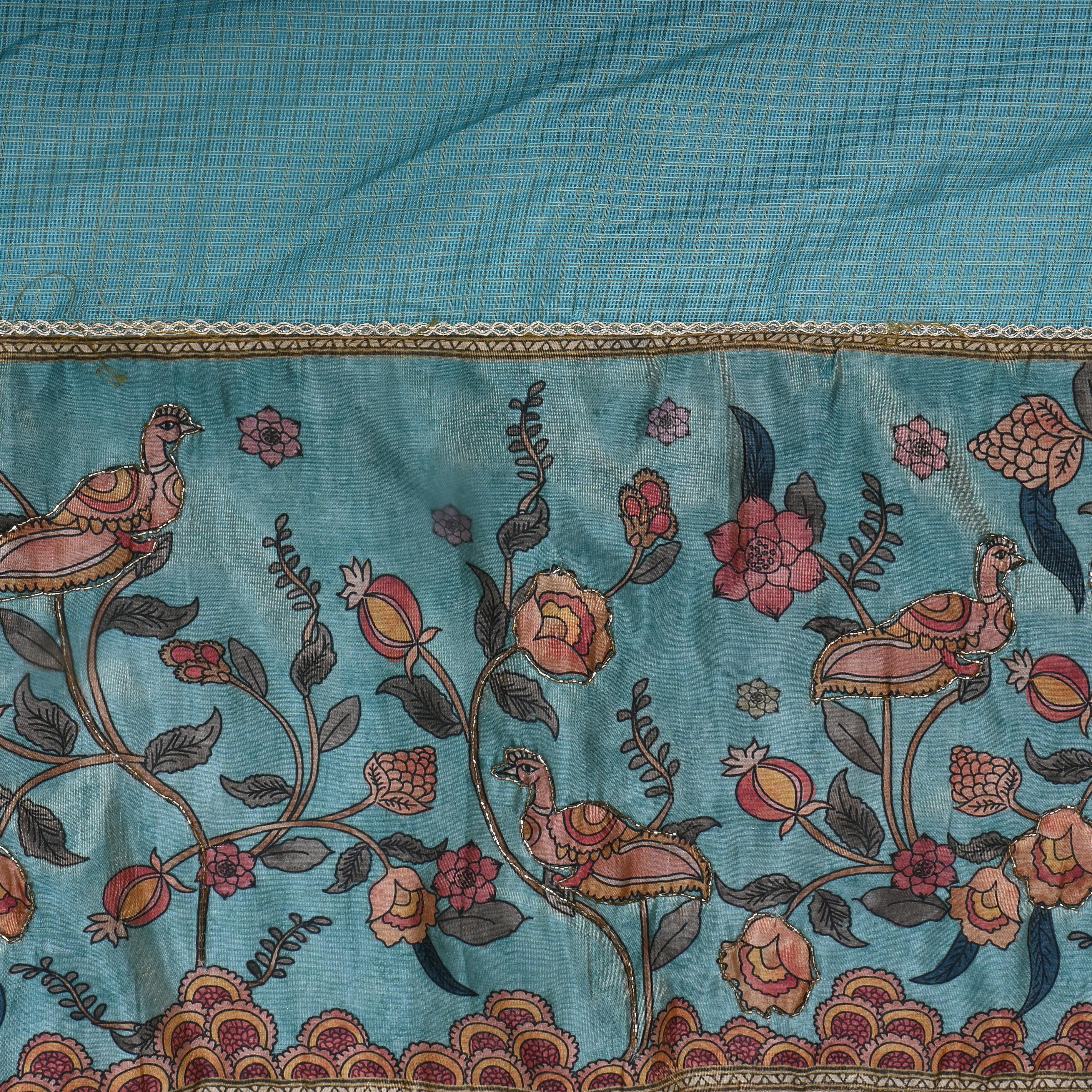 Turquoise Floral Printed Kota Fabric