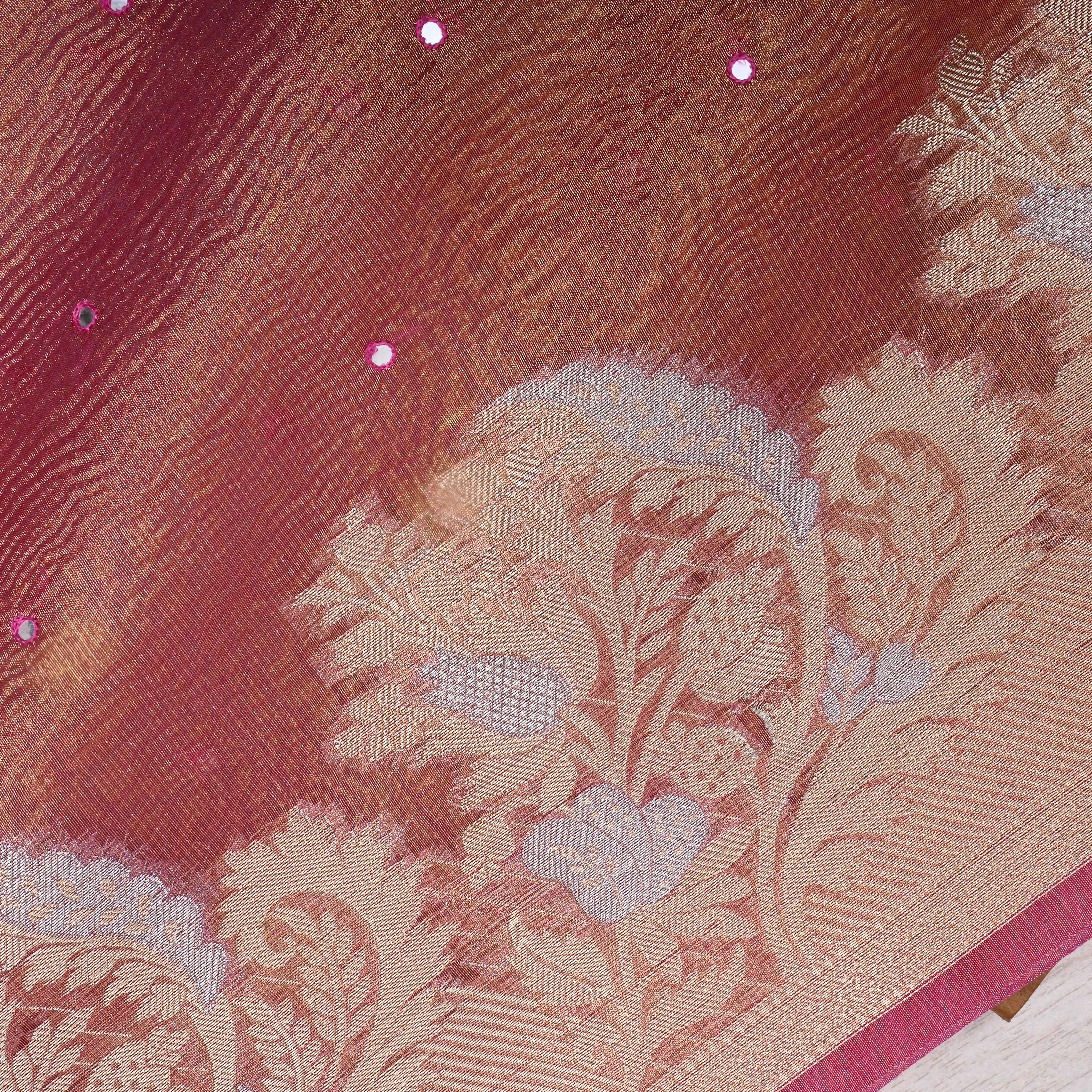 Dual Tone Pink Zari Woven Tissue Fabric