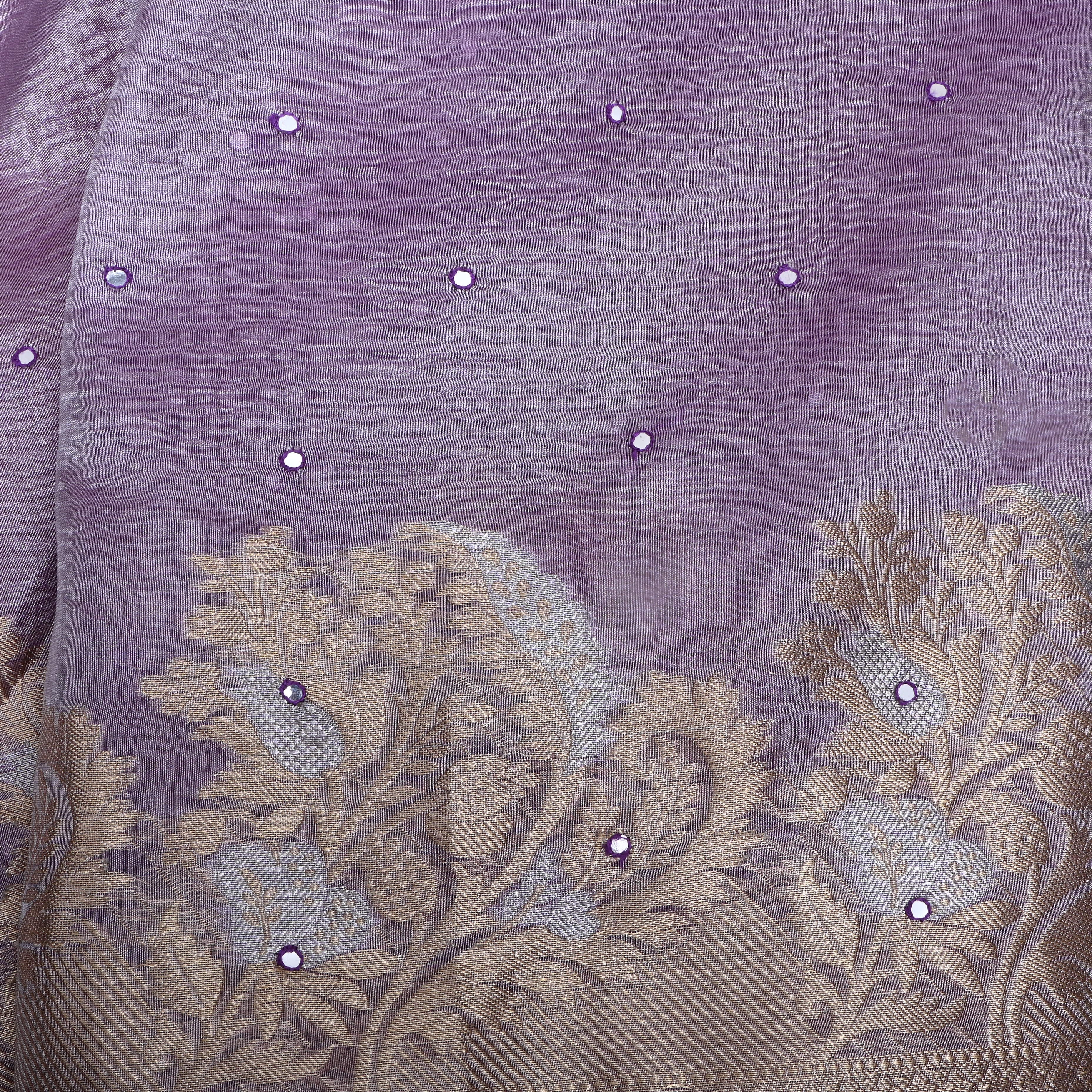 Bright Lavender Zari Woven Tissue Fabric