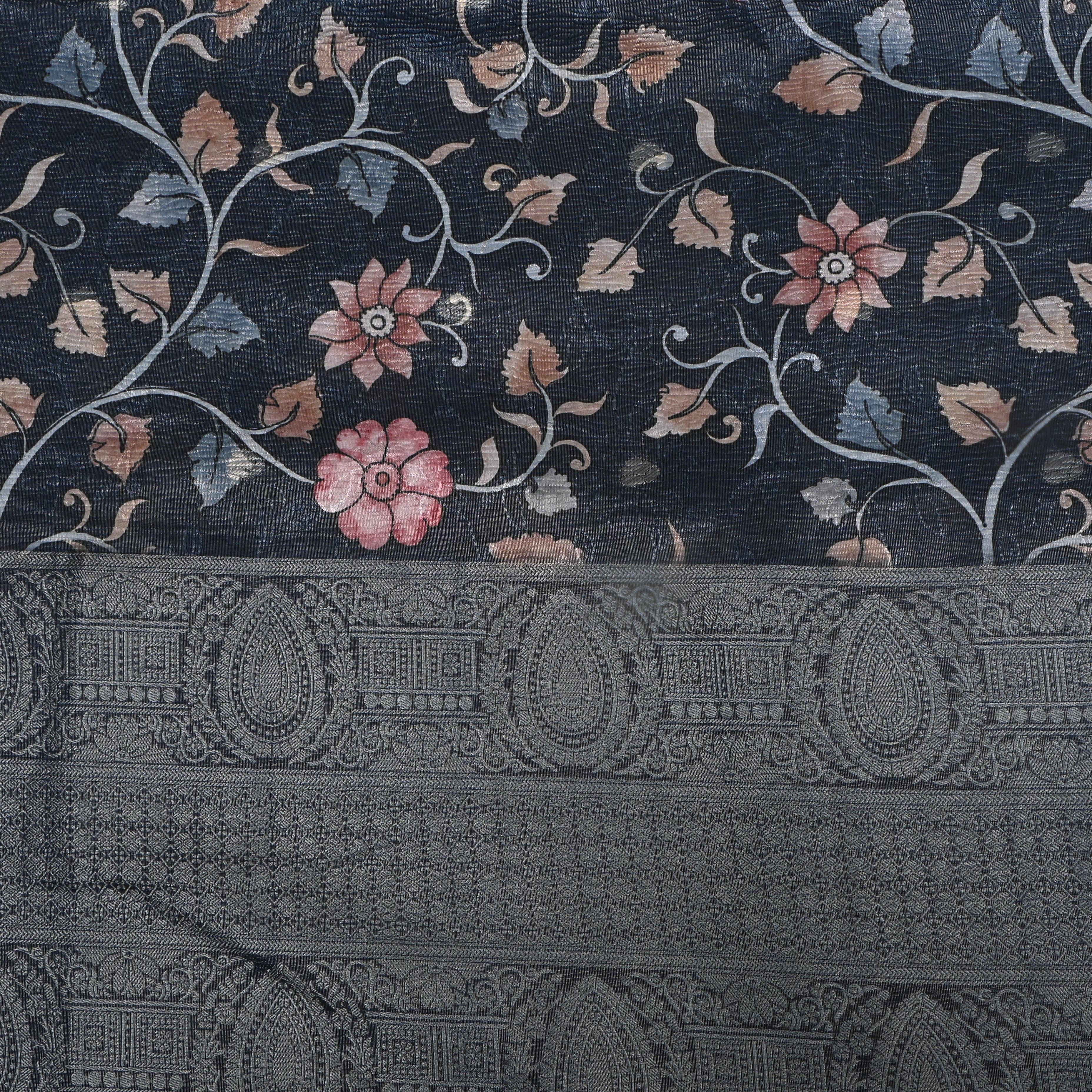 Japanese Indigo Floral Printed Tissue Fabric