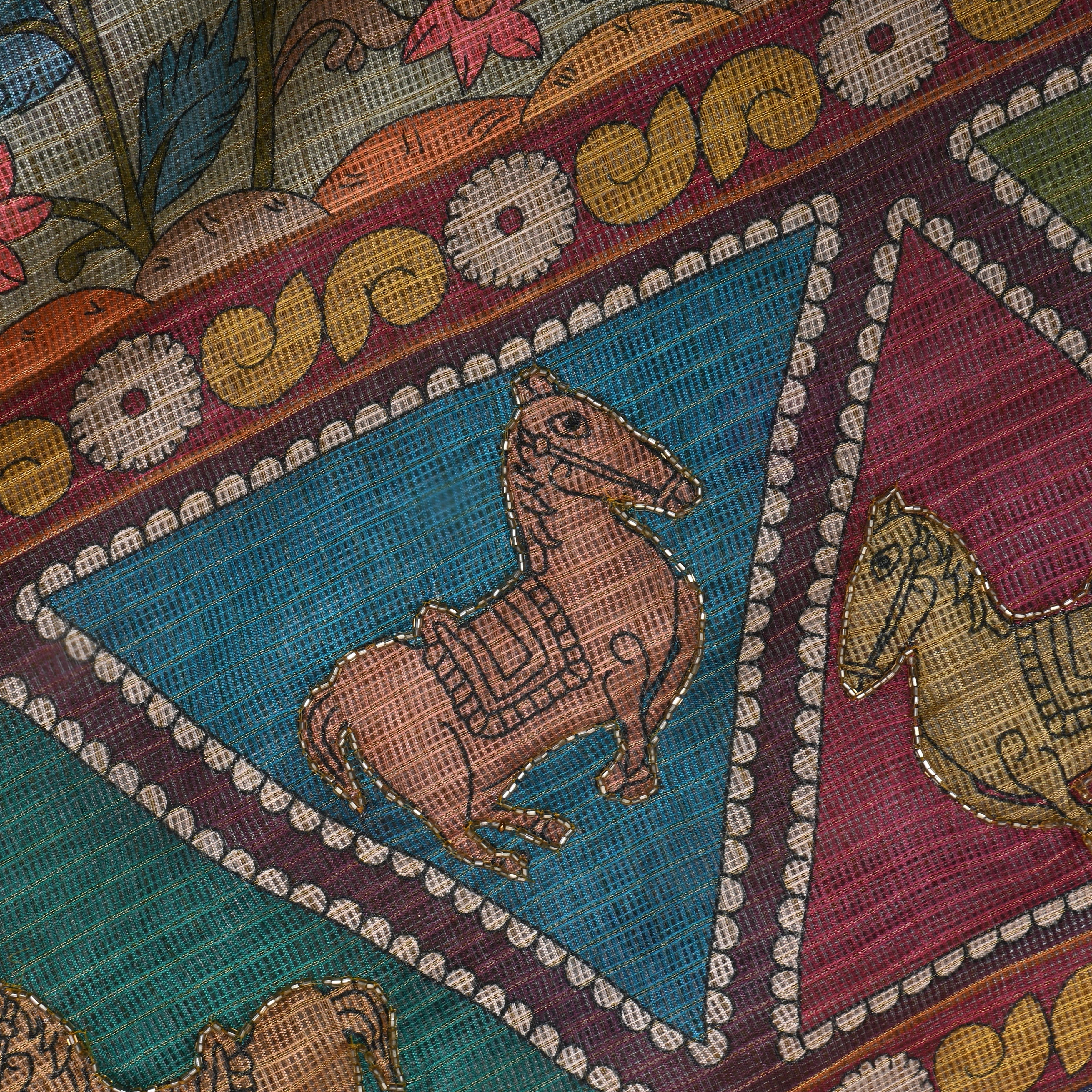 Light Beige Printed Kota Fabric