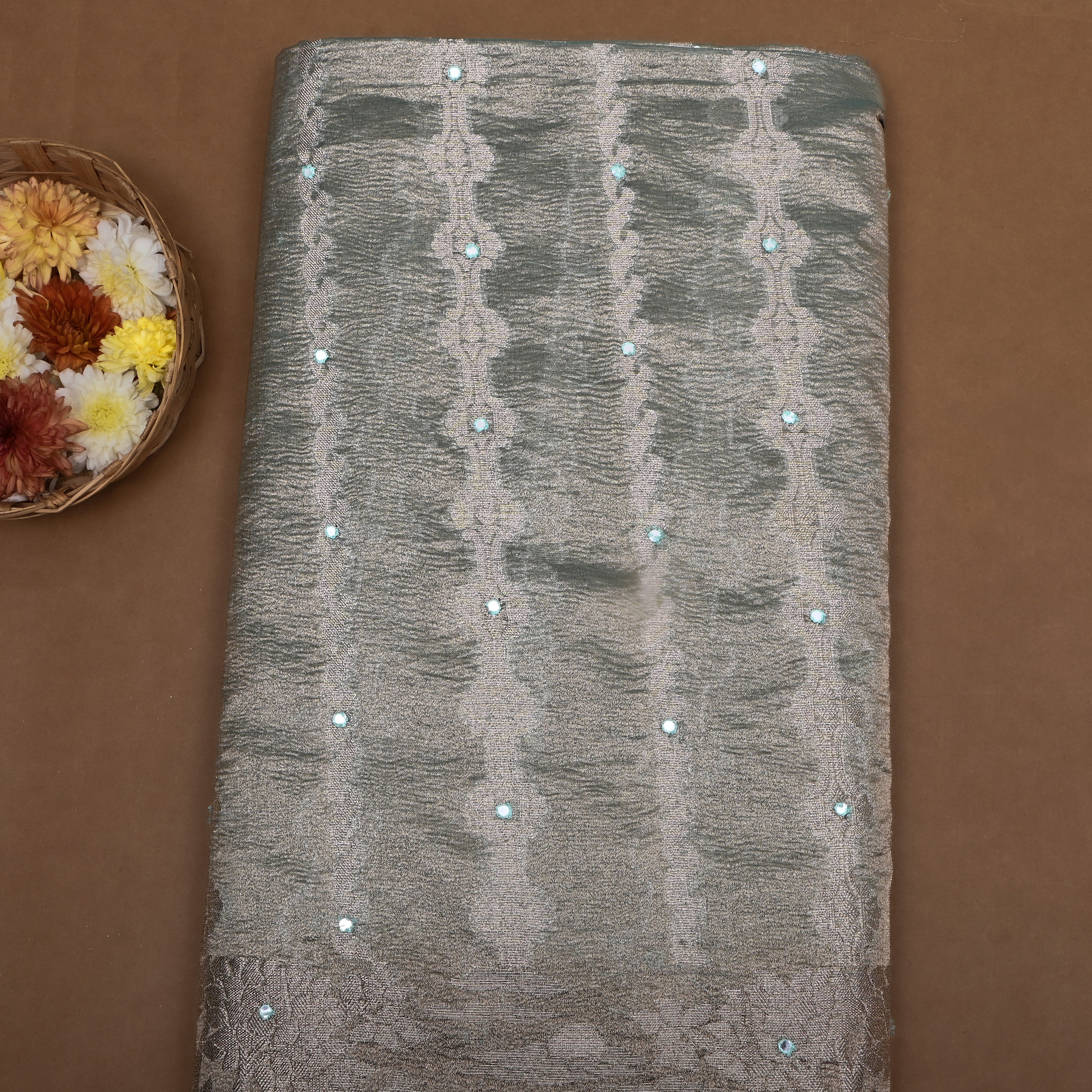 Jewel Gray Zari Woven Tissue Fabric