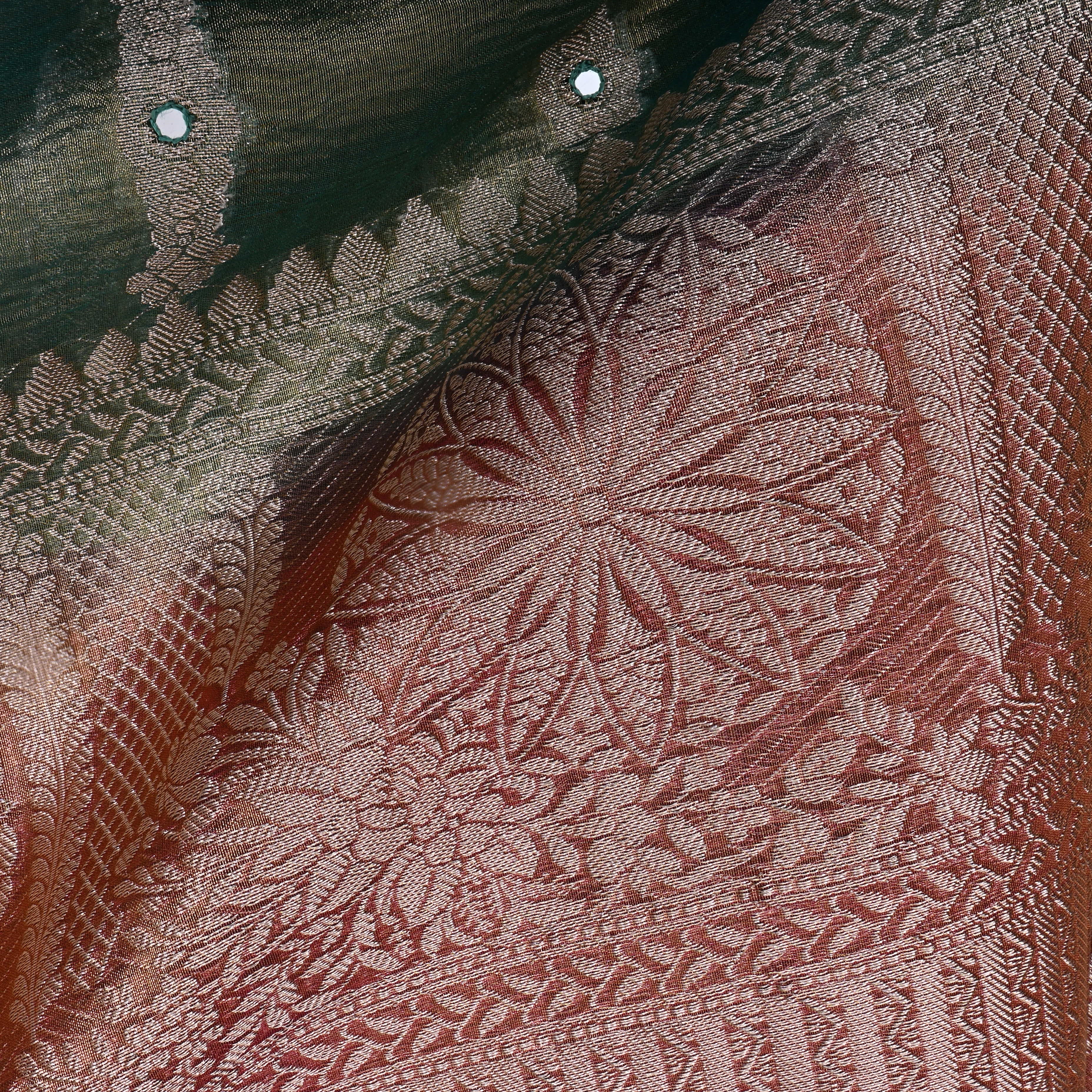 Forest Green Zari Woven Tissue Fabric