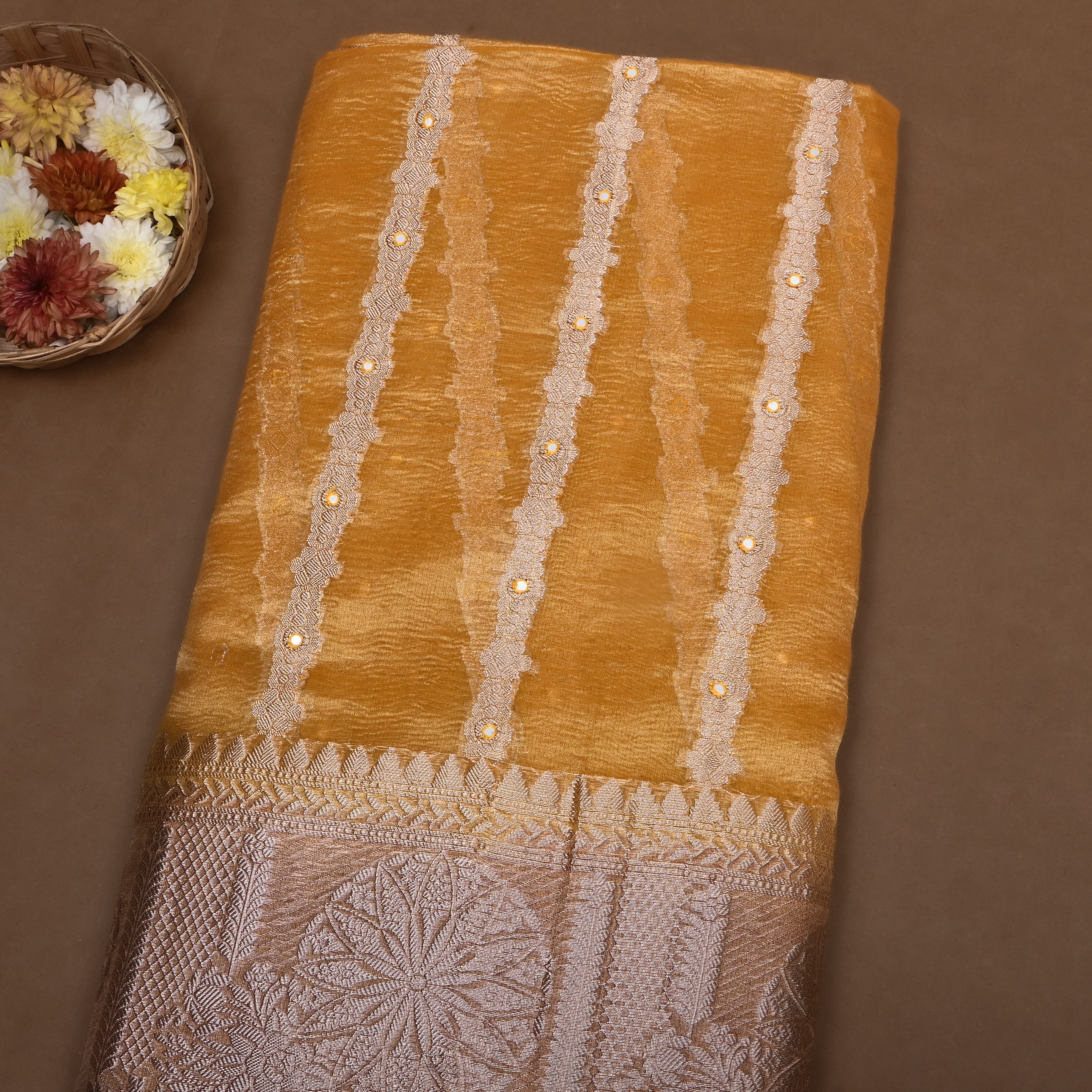 Amber Yellow Zari Woven Tissue Fabric