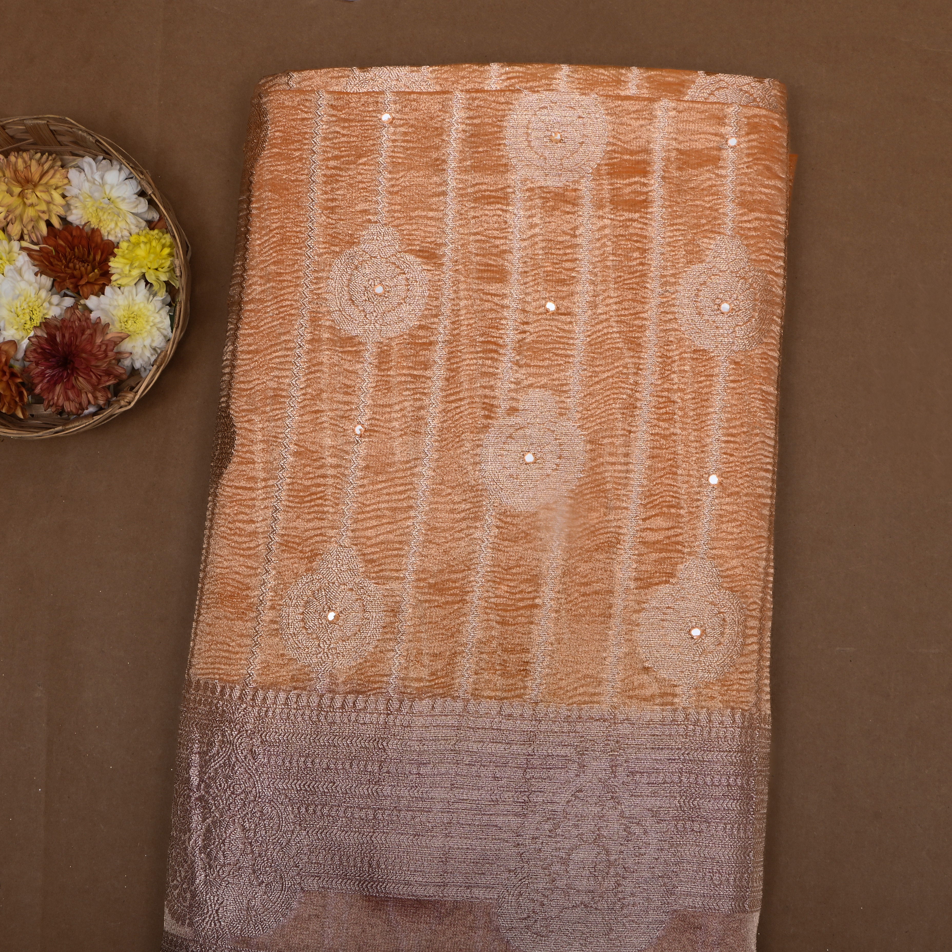 Orangish Yellow Zari Woven Tissue Fabric