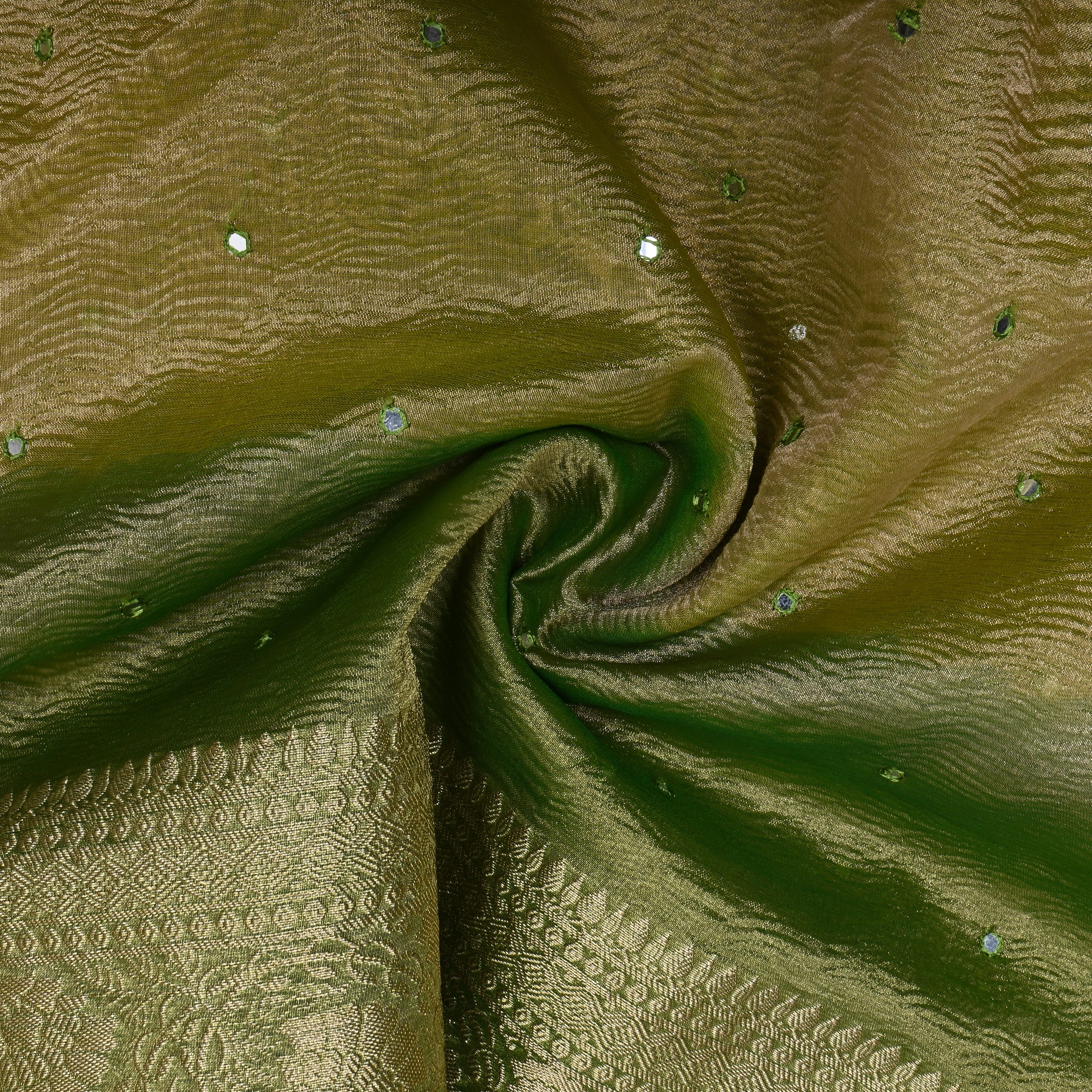 Dual Tone Leaf Green Zari Woven Tissue Fabric
