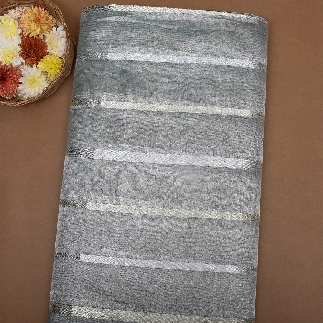 Ash Grey Zari Woven Tissue Fabric