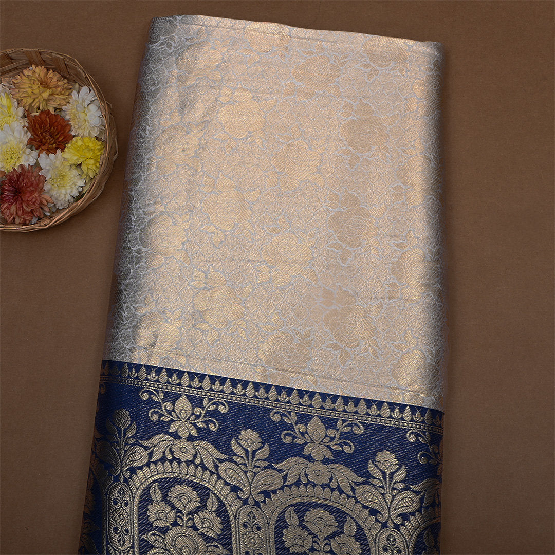 White Zari Weave Jamawar Silk Fabric