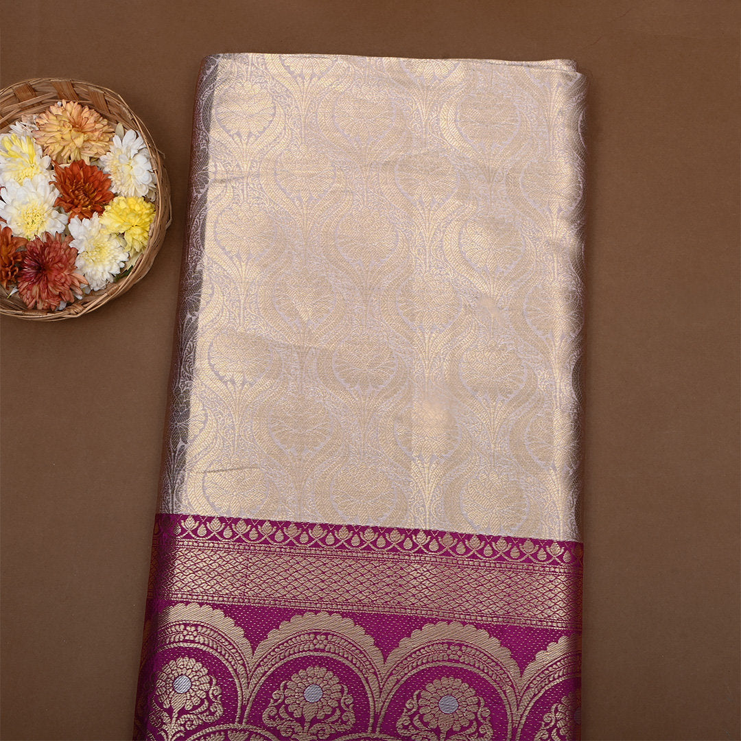 Coconut White Zari Weave Jamawar Silk Fabric