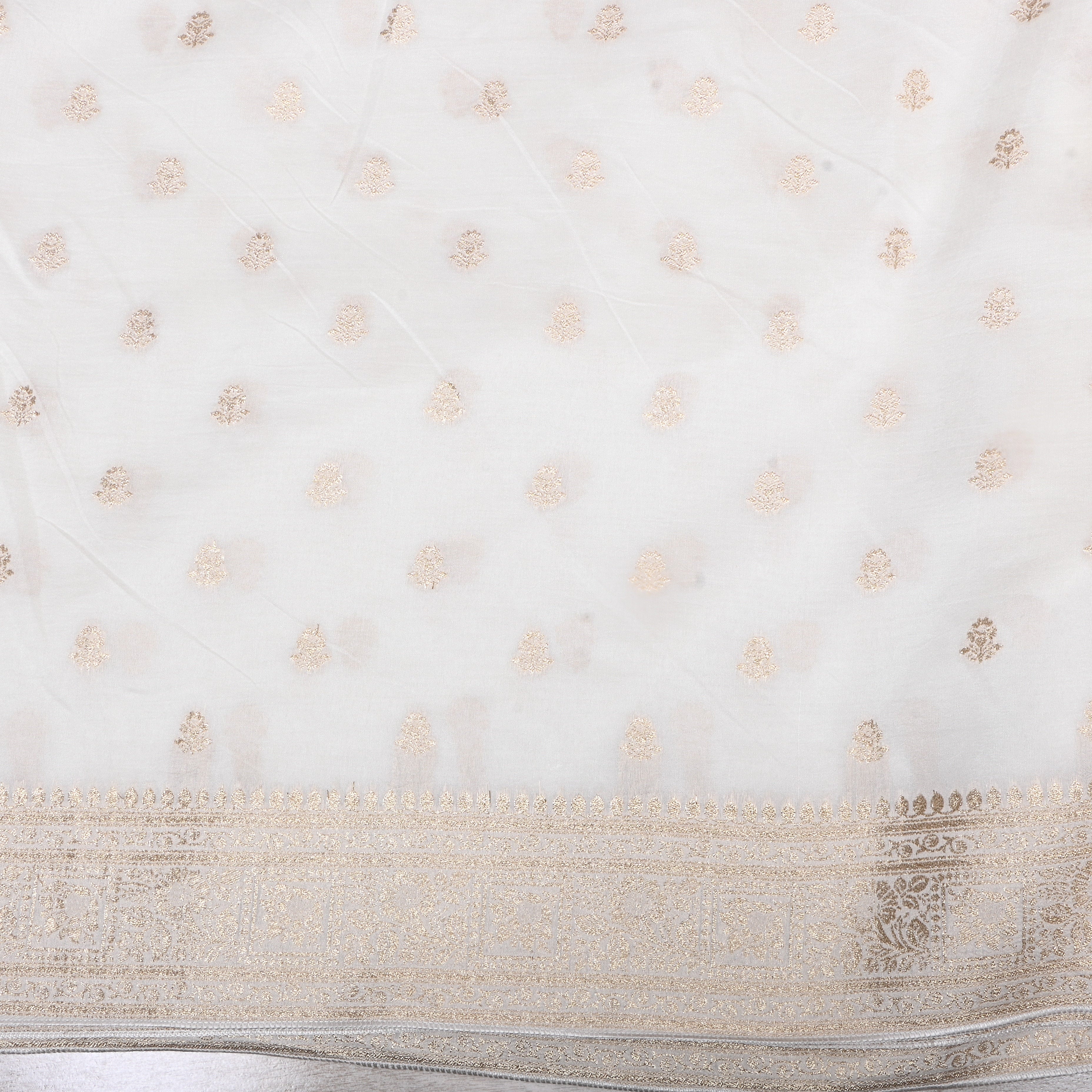 Pearl White Zari Woven Silk Fabric