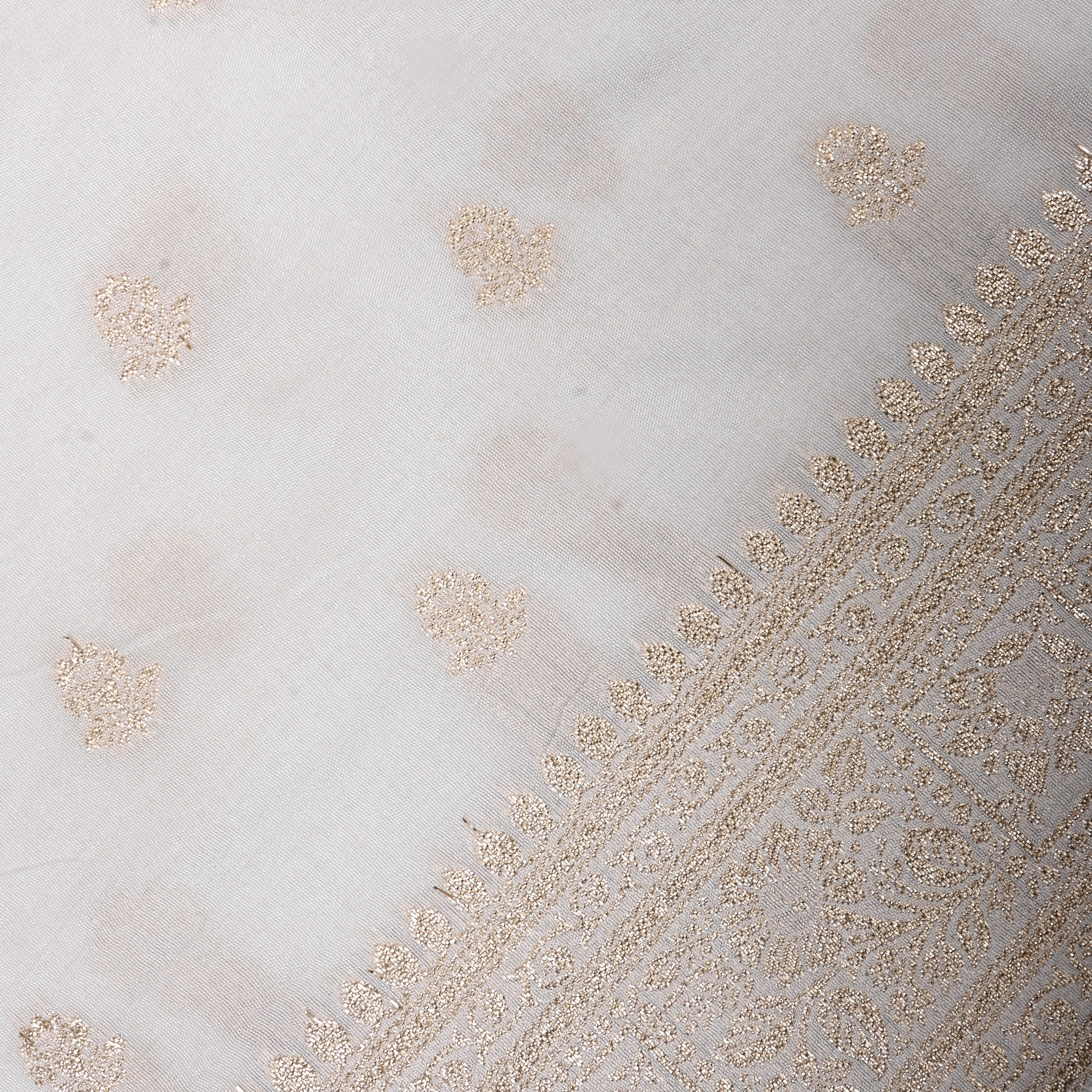 Pearl White Zari Woven Silk Fabric