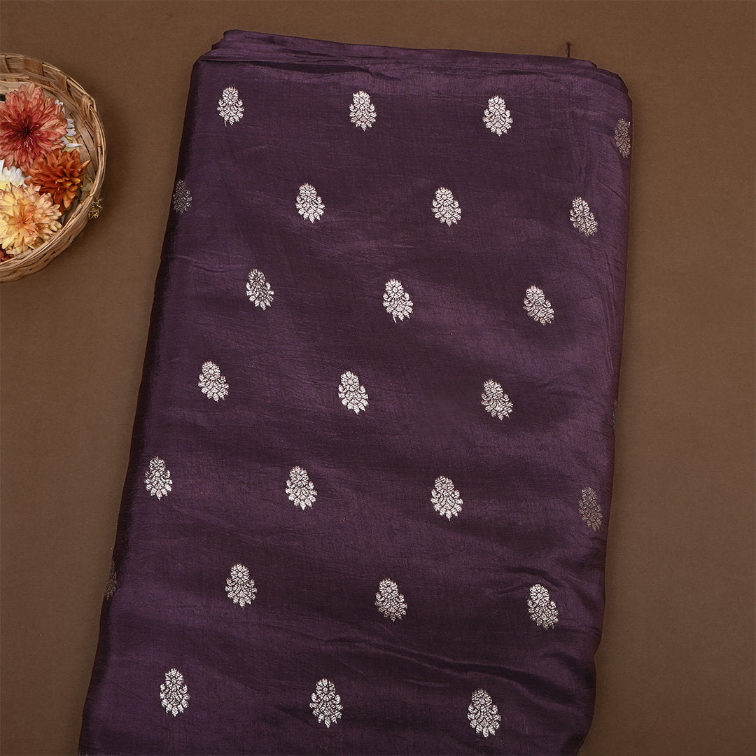 Dark Mauve Zari Weave Silk Fabric