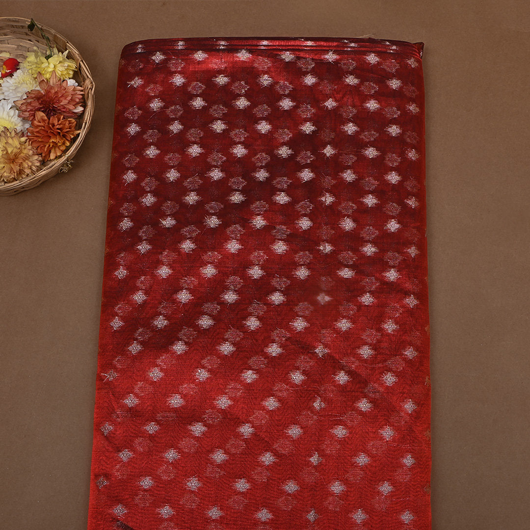 Blood Maroon Zari Woven Tissue Fabric