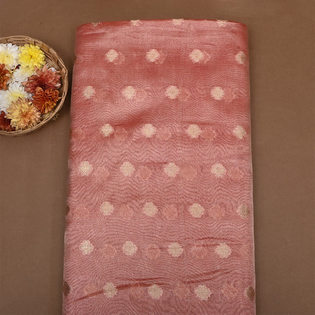 Coral Red Zari Woven Tissue Fabric